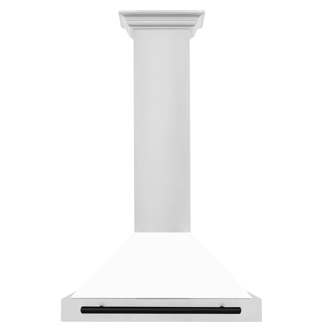 ZLINE 30-Inch Autograph Edition Wall Mounted Range Hood in Stainless Steel with White Matte Shell and Matte Black Accents (KB4STZ-WM30-MB)