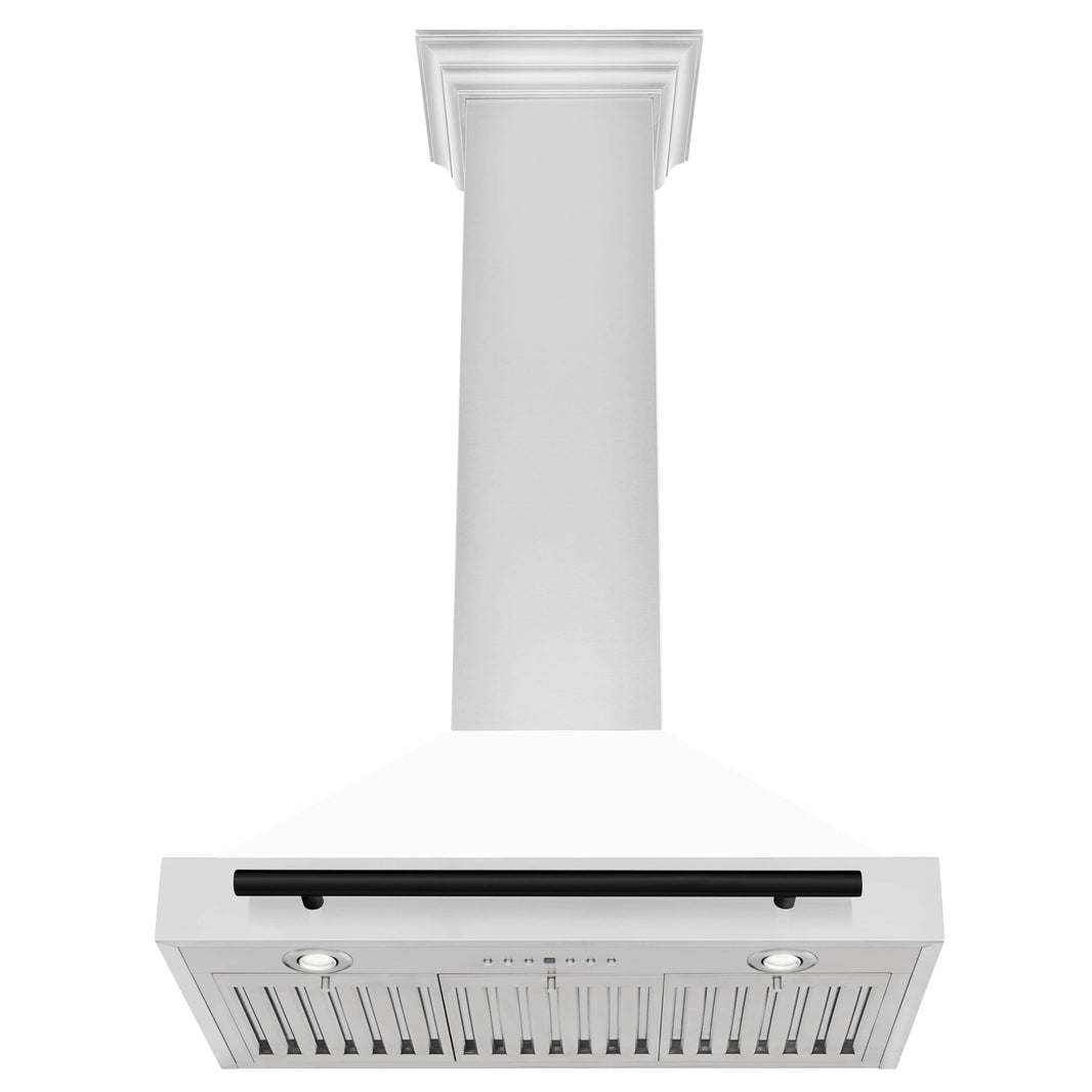 ZLINE 30-Inch Autograph Edition Wall Mounted Range Hood in Stainless Steel with White Matte Shell and Matte Black Accents (KB4STZ-WM30-MB)