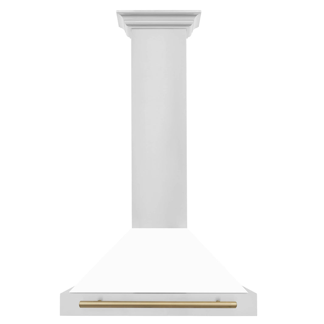 ZLINE 30-Inch Autograph Edition Wall Mounted Range Hood in Stainless Steel with White Matte Shell and Champagne Bronze Accents (KB4STZ-WM30-CB)