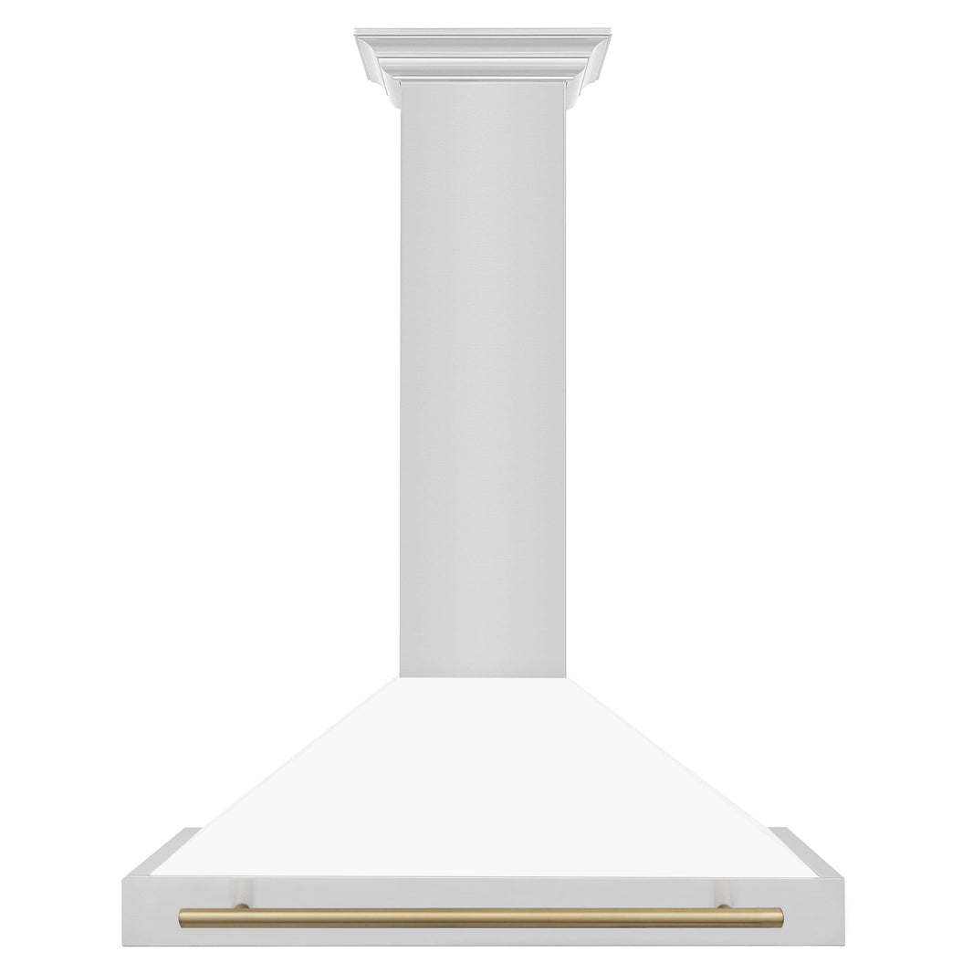 ZLINE 36-Inch Autograph Edition Wall Mounted Range Hood in Stainless Steel with White Matte Shell and Champagne Bronze Accents (KB4STZ-WM36-CB)