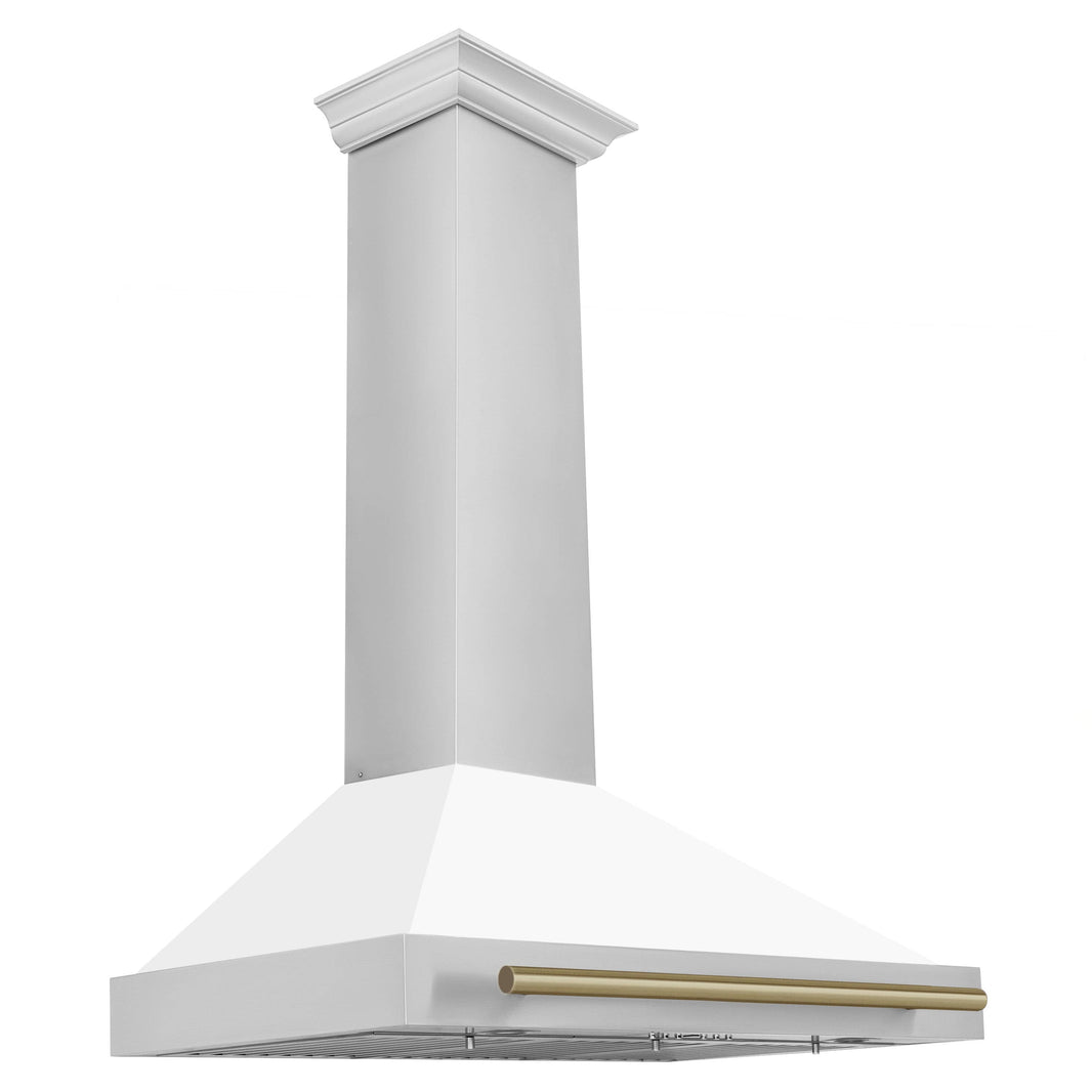 ZLINE 36-Inch Autograph Edition Wall Mounted Range Hood in Stainless Steel with White Matte Shell and Champagne Bronze Accents (KB4STZ-WM36-CB)