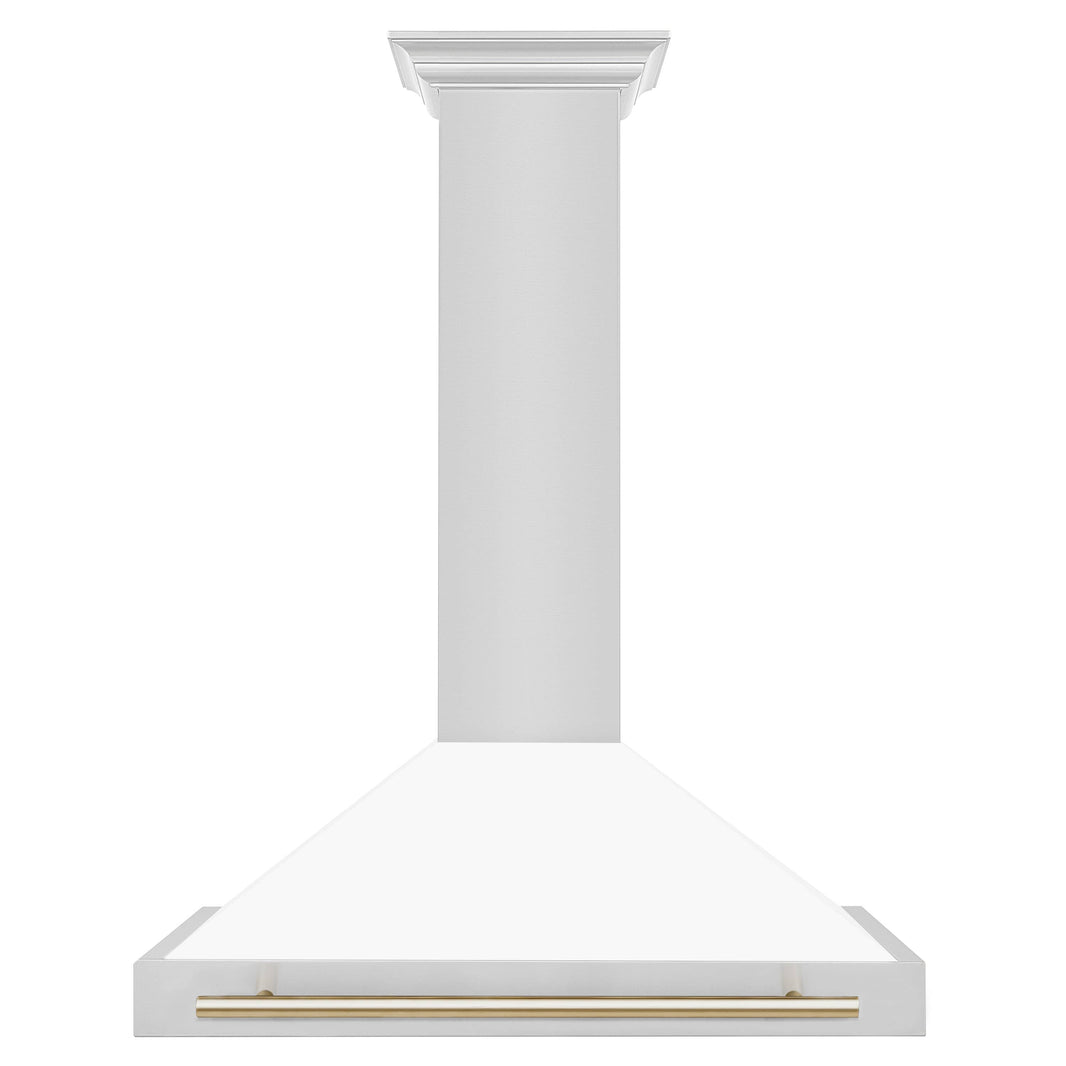 ZLINE 36-Inch Autograph Edition Wall Mounted Range Hood in Stainless Steel with White Matte Shell and Gold Accents (KB4STZ-WM36-G)