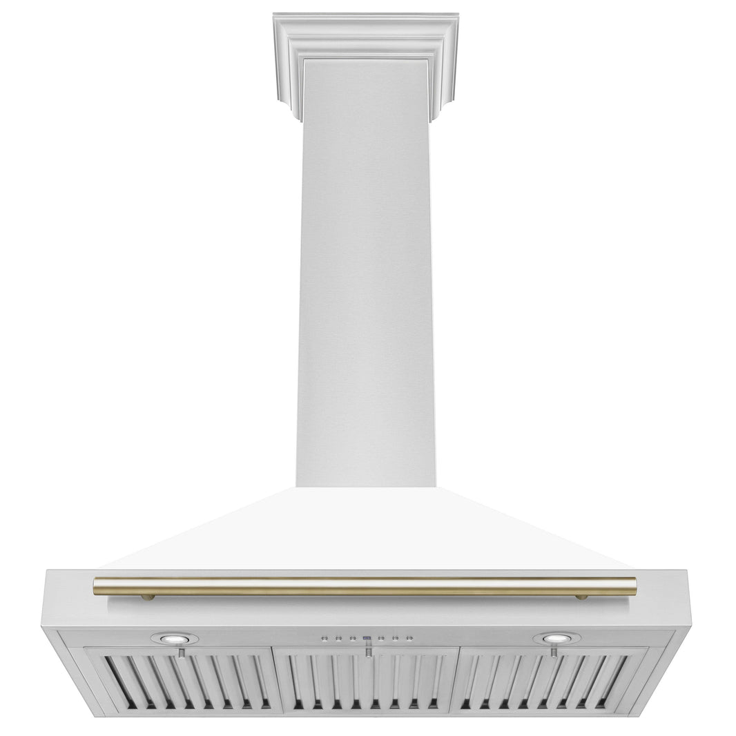 ZLINE 36-Inch Autograph Edition Wall Mounted Range Hood in Stainless Steel with White Matte Shell and Gold Accents (KB4STZ-WM36-G)