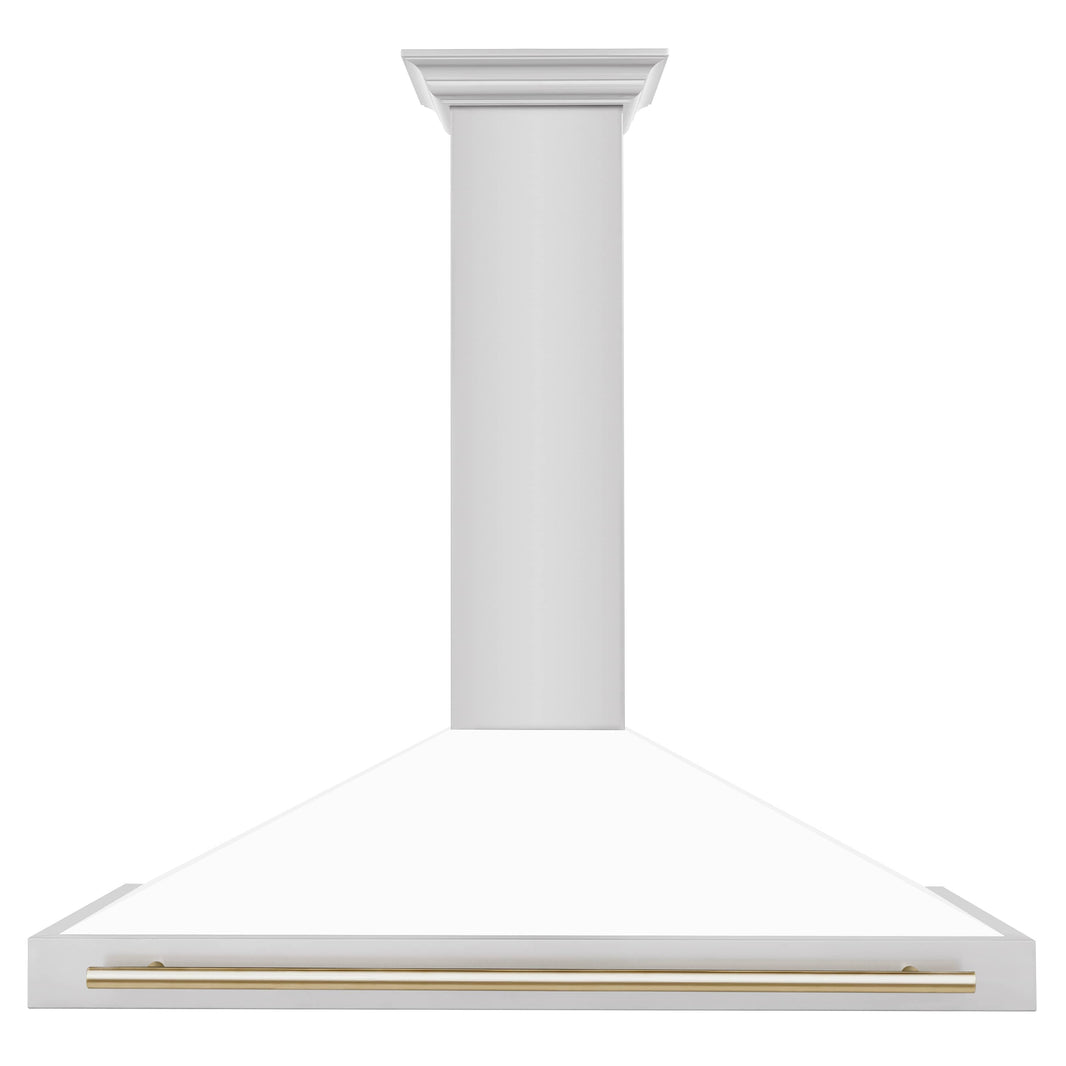 ZLINE 48-Inch Autograph Edition Wall Mounted Range Hood in Stainless Steel with White Matte Shell and Gold Accents (KB4STZ-WM48-G)