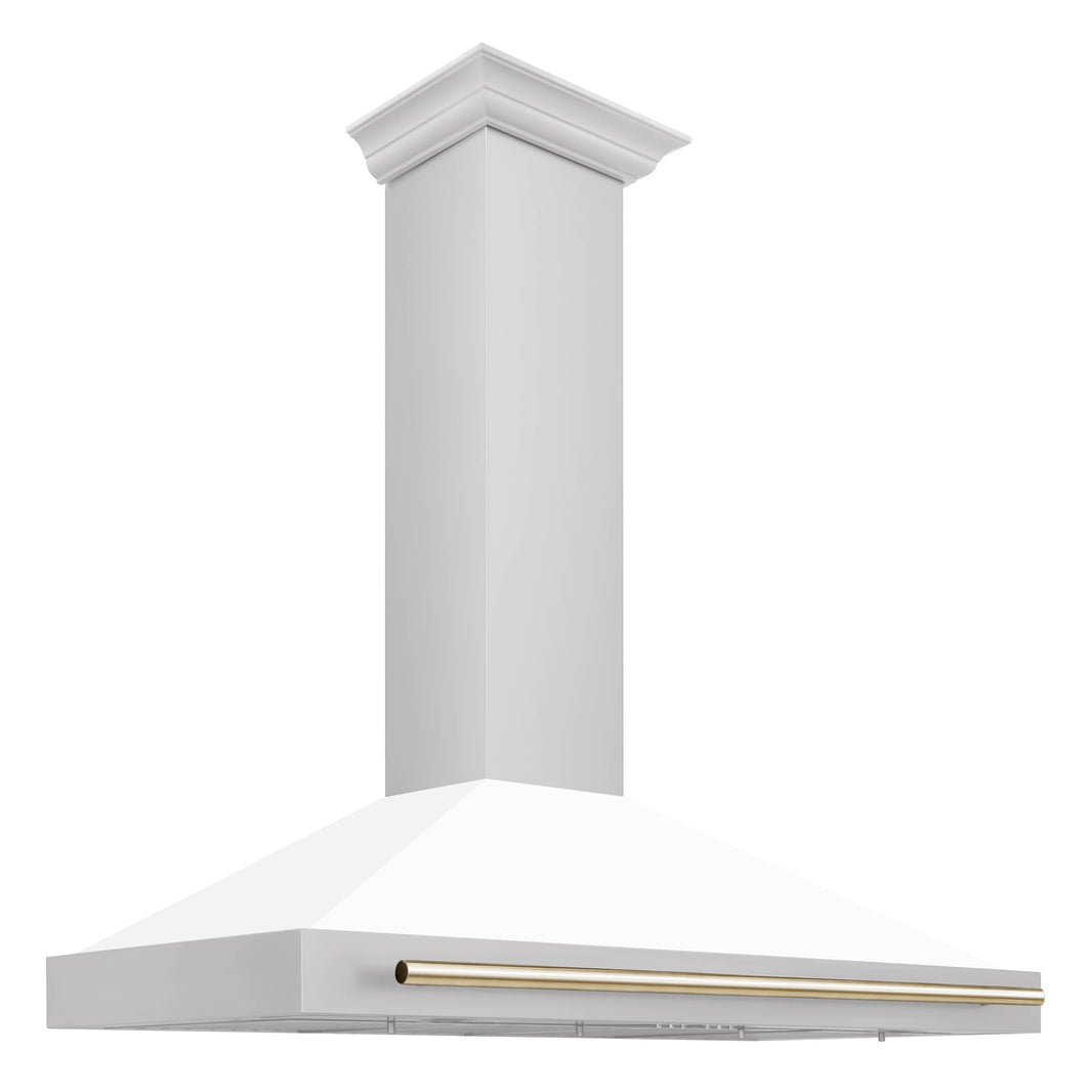 ZLINE 48-Inch Autograph Edition Wall Mounted Range Hood in Stainless Steel with White Matte Shell and Gold Accents (KB4STZ-WM48-G)