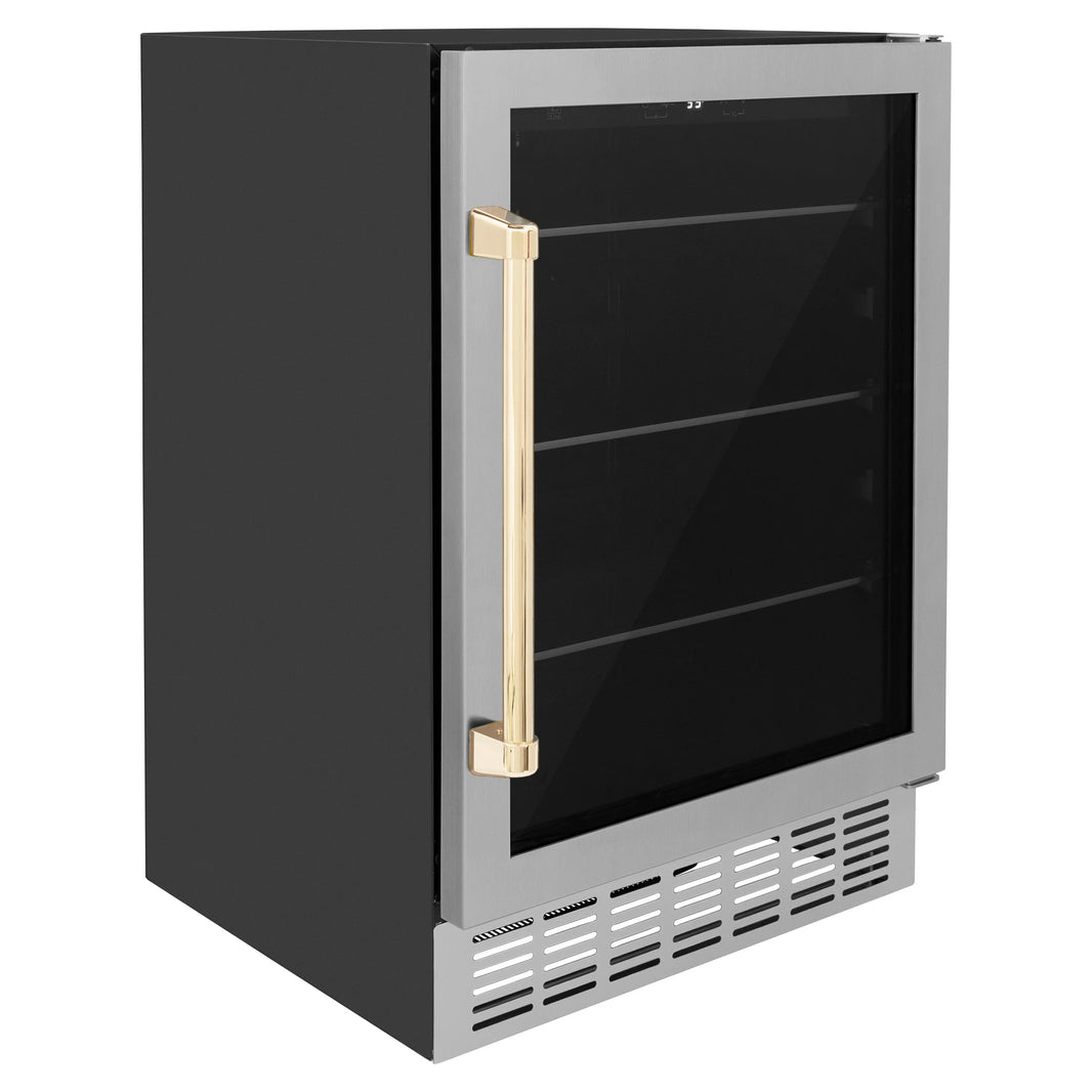 ZLINE 24-Inch Monument Autograph Edition 154 Can Beverage Fridge in Stainless Steel with Gold Accents (RBVZ-US-24-G)