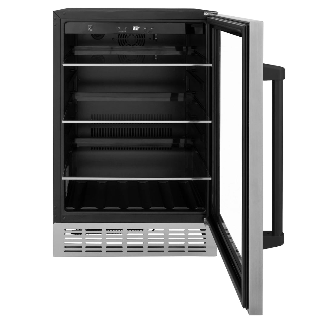 ZLINE 24-Inch Monument Autograph Edition 154 Can Beverage Fridge in Stainless Steel with Matte Black Accents (RBVZ-US-24-MB)