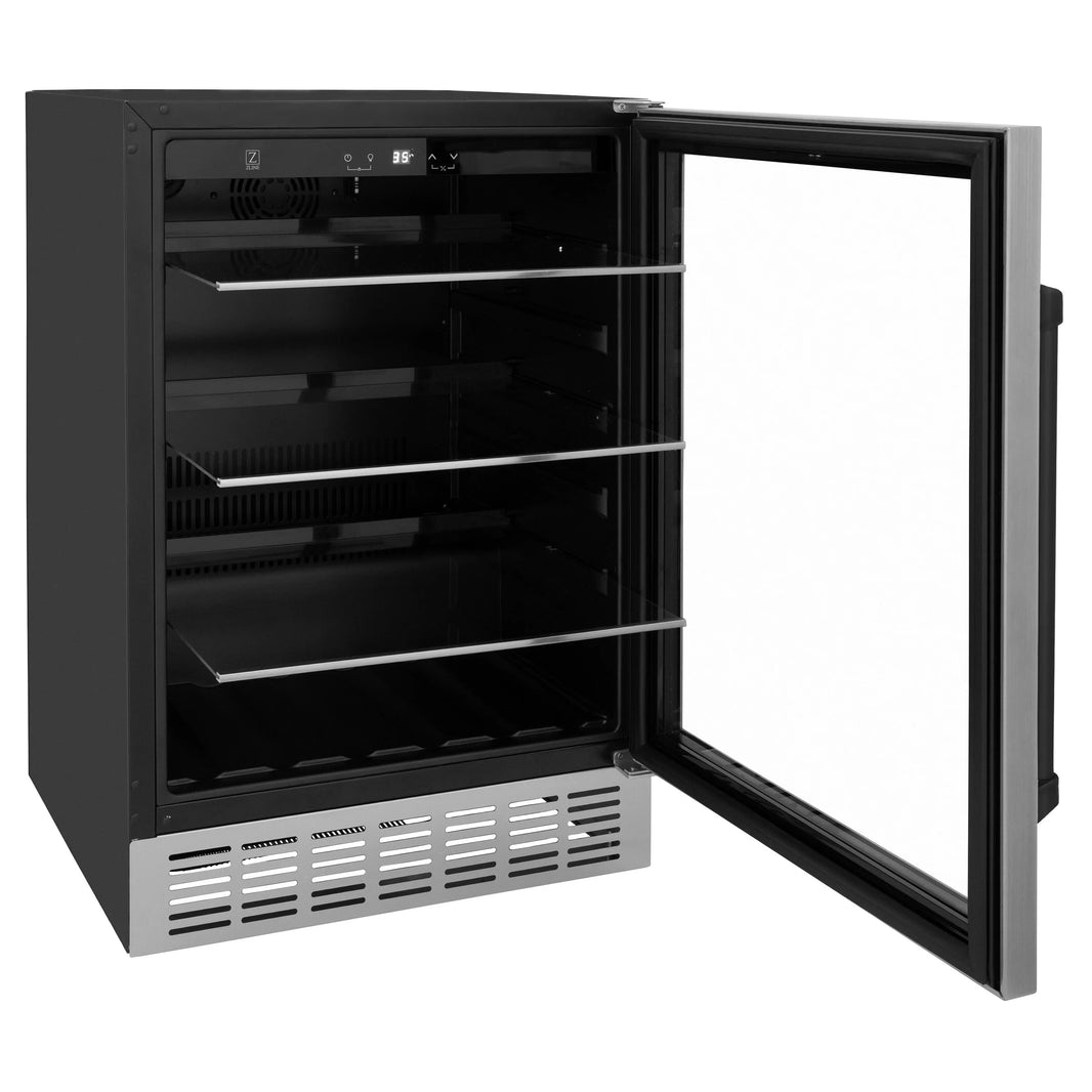 ZLINE 24-Inch Monument Autograph Edition 154 Can Beverage Fridge in Stainless Steel with Matte Black Accents (RBVZ-US-24-MB)