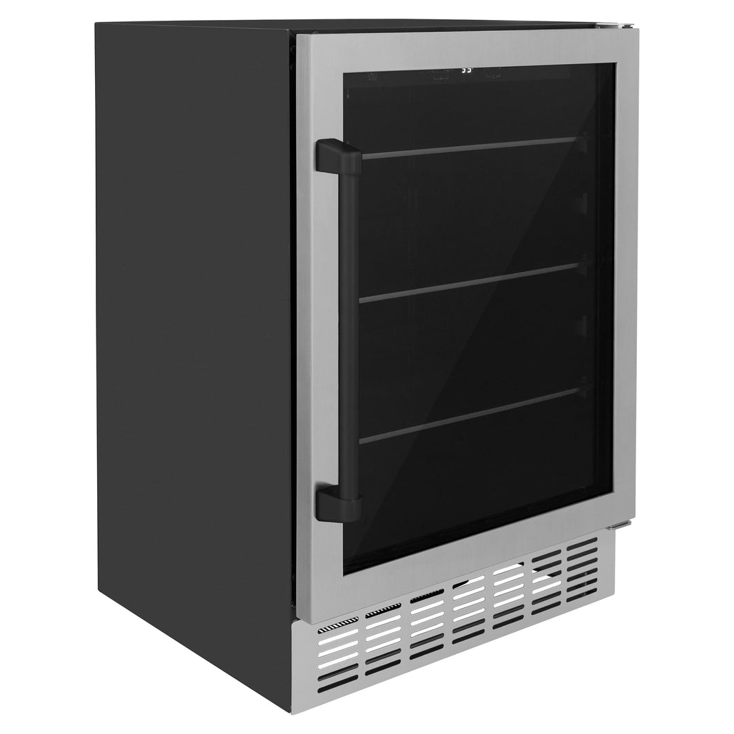 ZLINE 24-Inch Monument Autograph Edition 154 Can Beverage Fridge in Stainless Steel with Matte Black Accents (RBVZ-US-24-MB)