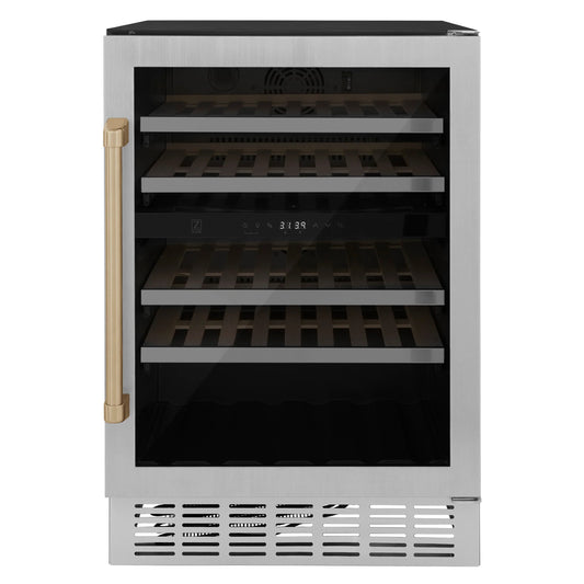 ZLINE 24-Inch Monument Autograph Edition Dual Zone 44-Bottle Wine Cooler in Stainless Steel with Champagne Bronze Accents (RWVZ-UD-24-CB)