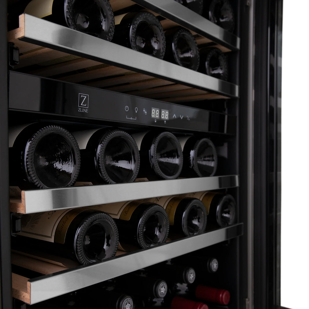 ZLINE 24-Inch Monument Autograph Edition Dual Zone 44-Bottle Wine Cooler in Stainless Steel with Matte Black Accents (RWVZ-UD-24-MB)