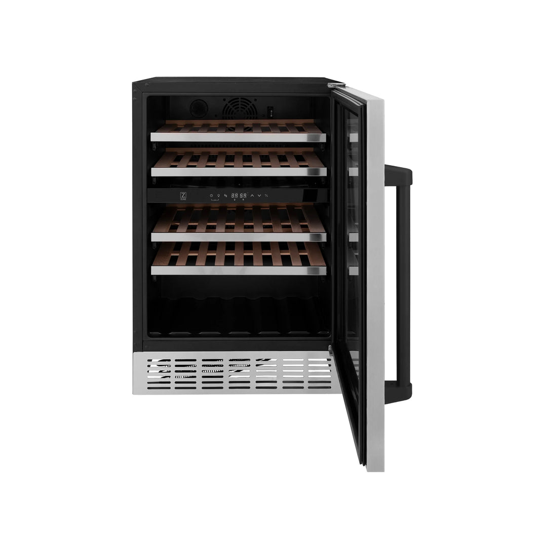 ZLINE 24-Inch Monument Autograph Edition Dual Zone 44-Bottle Wine Cooler in Stainless Steel with Matte Black Accents (RWVZ-UD-24-MB)