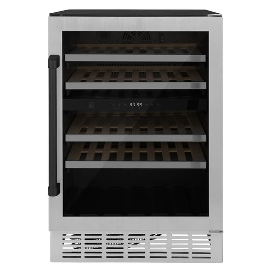 ZLINE 24-Inch Monument Autograph Edition Dual Zone 44-Bottle Wine Cooler in Stainless Steel with Matte Black Accents (RWVZ-UD-24-MB)