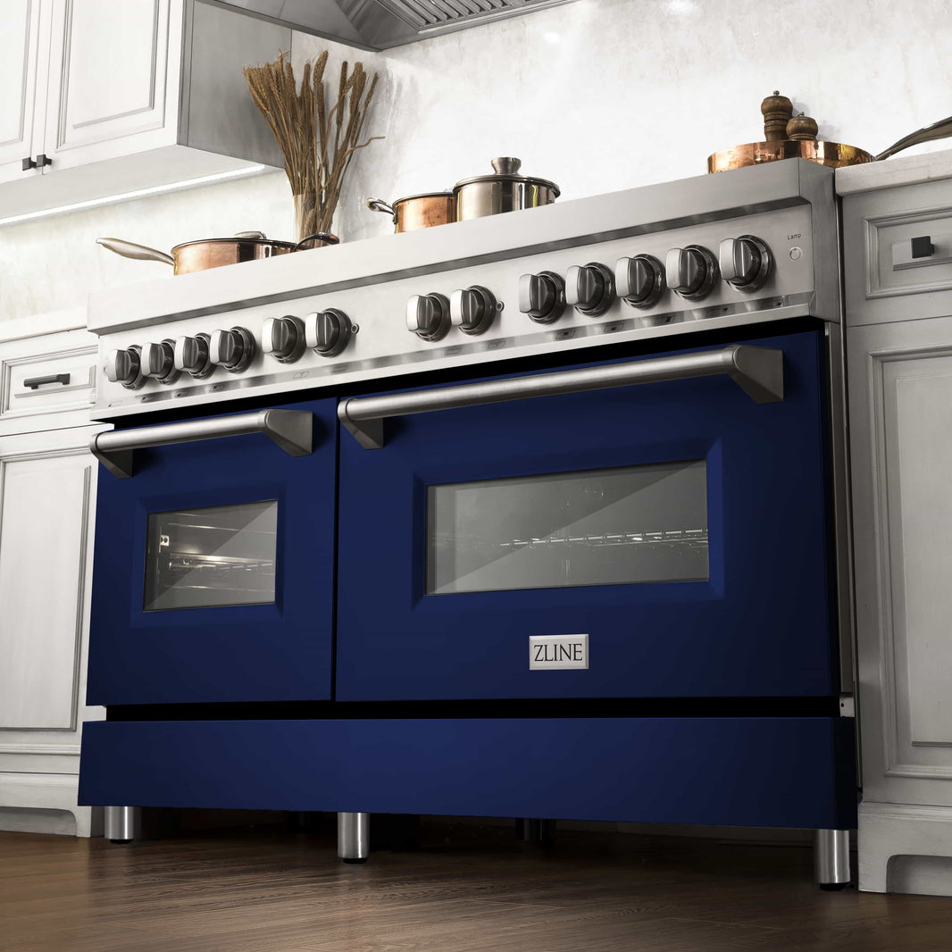 ZLINE 60-Inch 7.4 cu. ft. Dual Fuel Range with Gas Stove and Electric Oven in Stainless Steel and Blue Gloss Door (RA-BG-60)