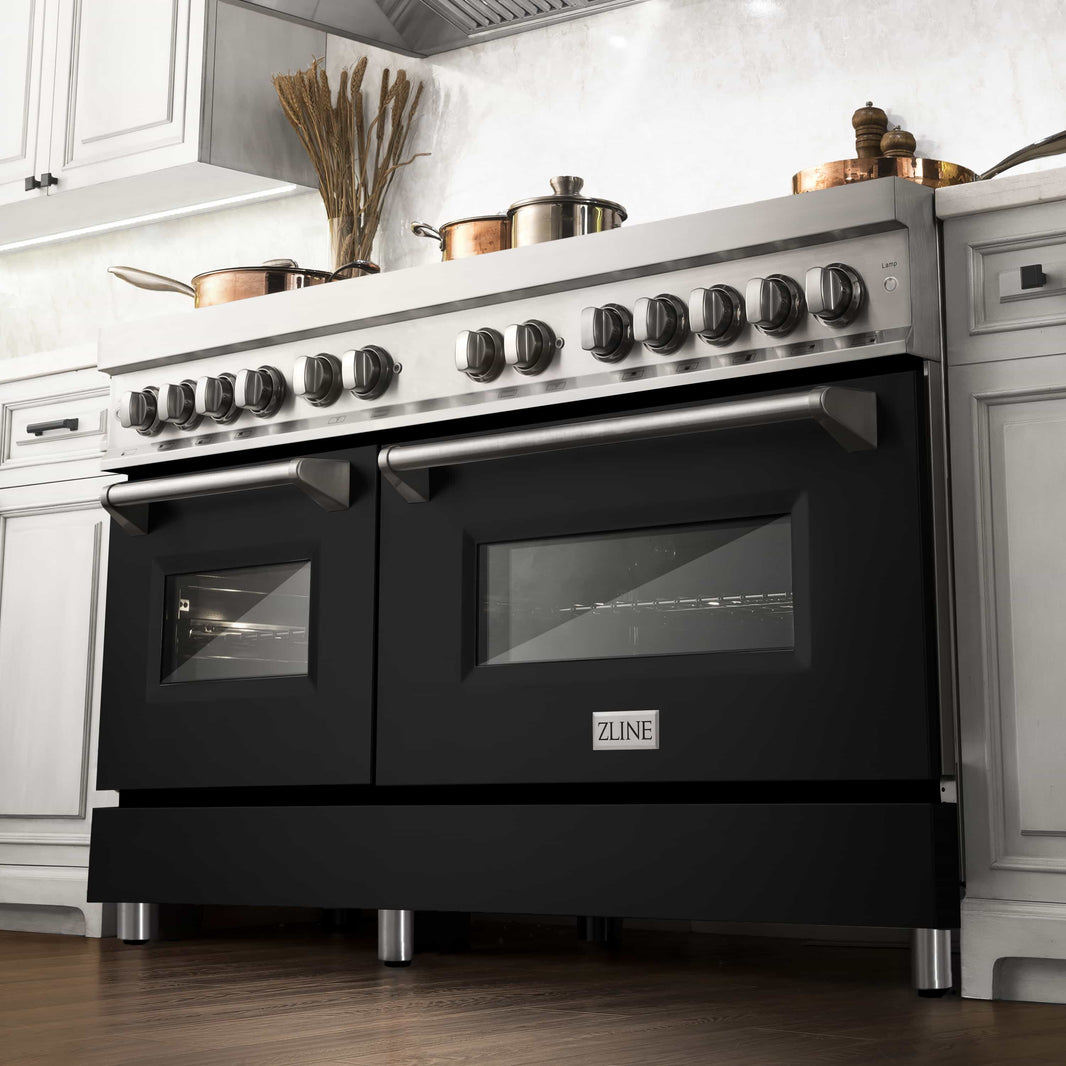 ZLINE 60-Inch 7.4 cu. ft. Dual Fuel Range with Gas Stove and Electric Oven in Stainless Steel and Black Matte Door (RA-BLM-60)