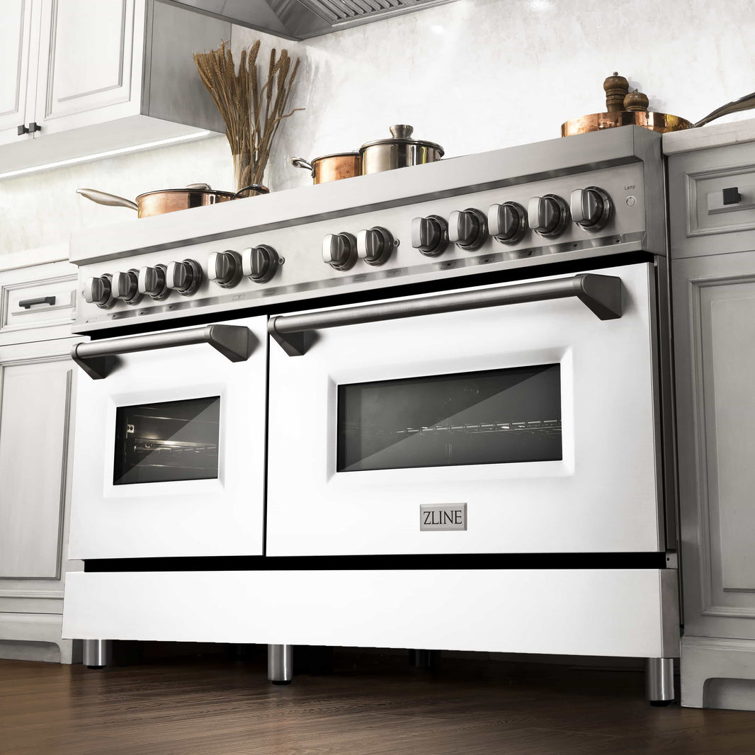 ZLINE 60-Inch 7.4 cu. ft. Dual Fuel Range with Gas Stove and Electric Oven in Stainless Steel and White Matte Door (RA-WM-60)