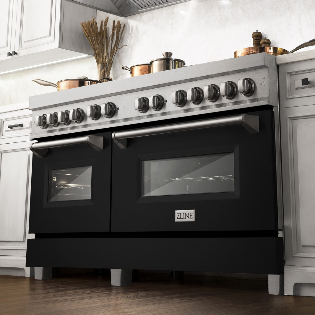 ZLINE 60-Inch 7.4 cu. ft. Dual Fuel Range with Gas Stove and Electric Oven in DuraSnow Stainless Steel and Black Matte Doors (RAS-BLM-60)