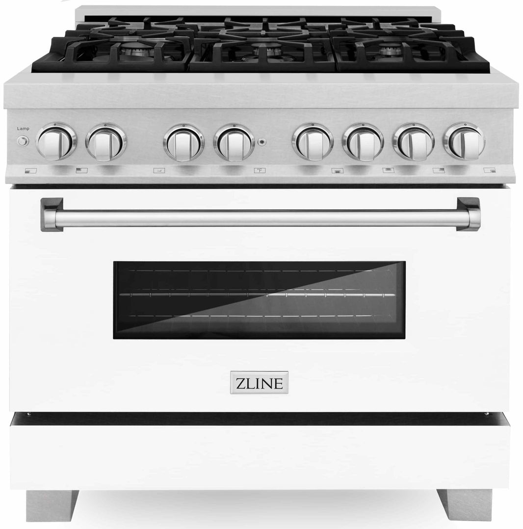 ZLINE 36-Inch Professional Dual Fuel Range in DuraSnow Stainless with White Matte Door (RAS-WM-36)