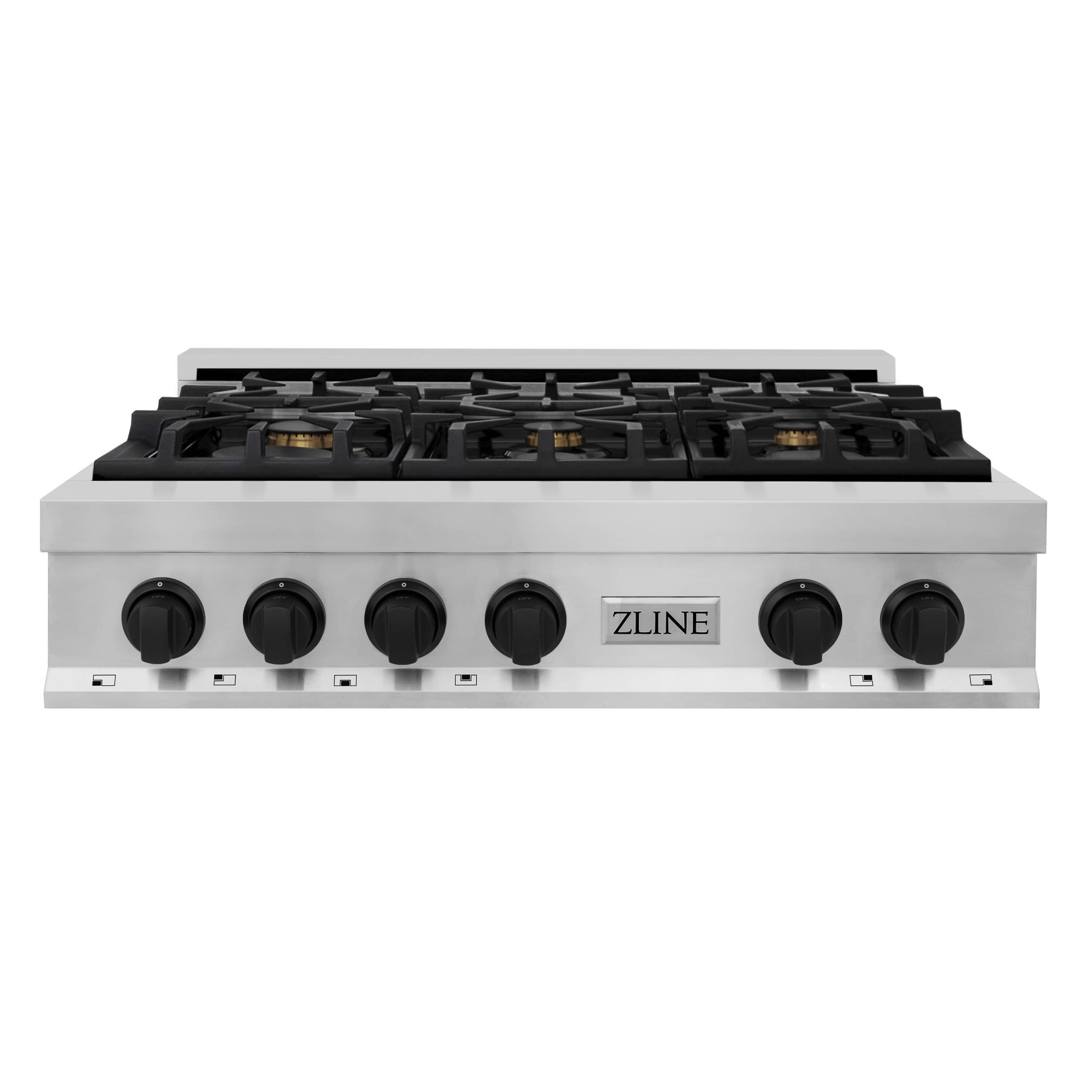 ZLINE Autograph Edition 36-Inch Porcelain Rangetop with 6 Gas Burners in Stainless Steel and Matte Black Accents (RTZ-36-MB)