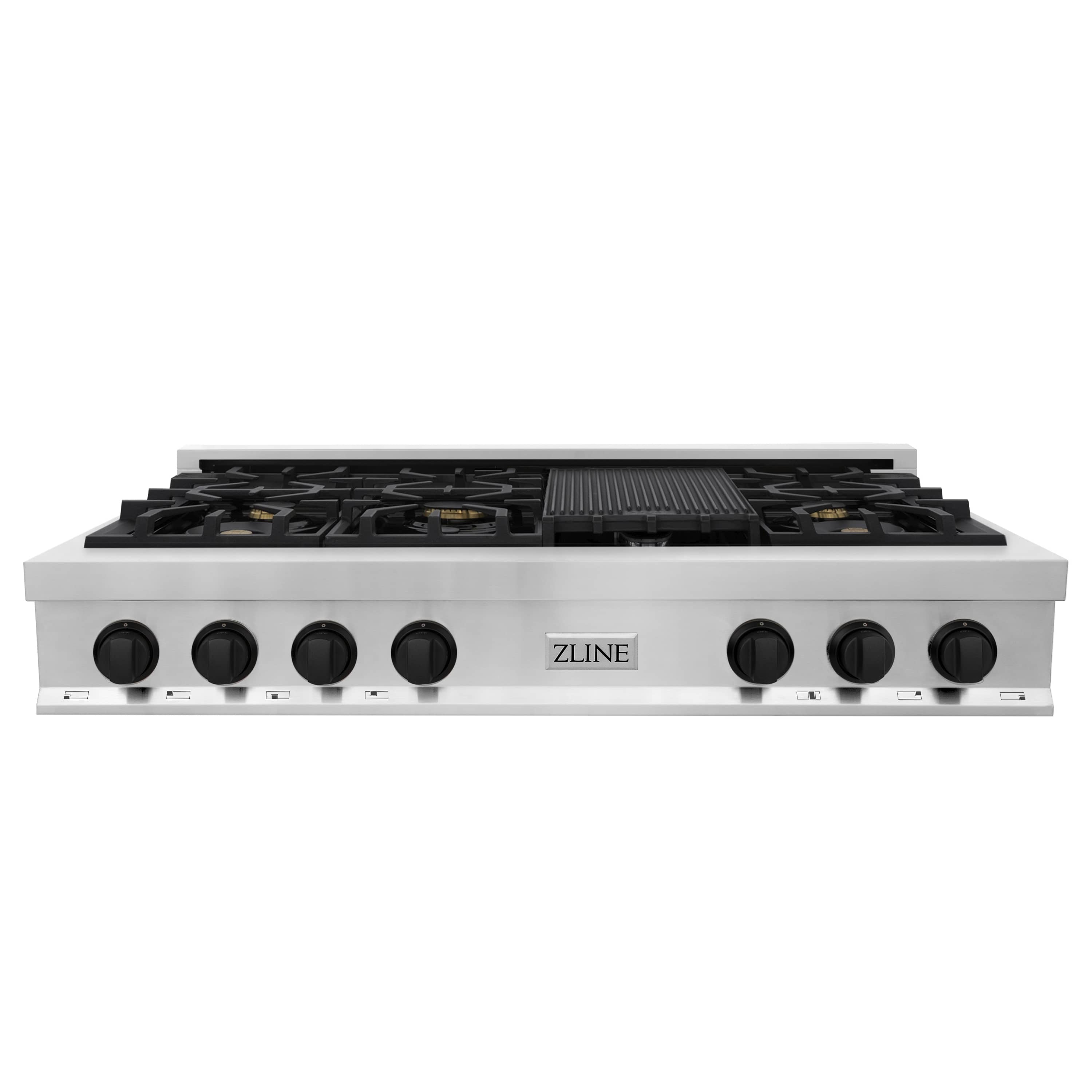 ZLINE Autograph Edition 48-Inch Porcelain Rangetop with 7 Gas Brass Burners in Stainless Steel and Gold Accents (RTZ-48-MB)