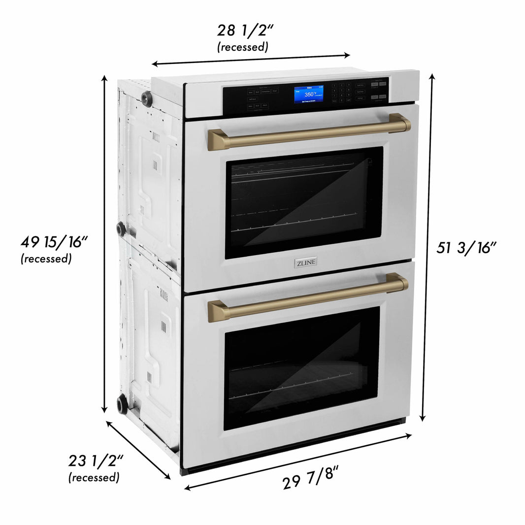 ZLINE 30" Autograph Edition Double Wall Oven with Self Clean and True Convection in Stainless Steel and Champagne Bronze (AWDZ-30-CB)