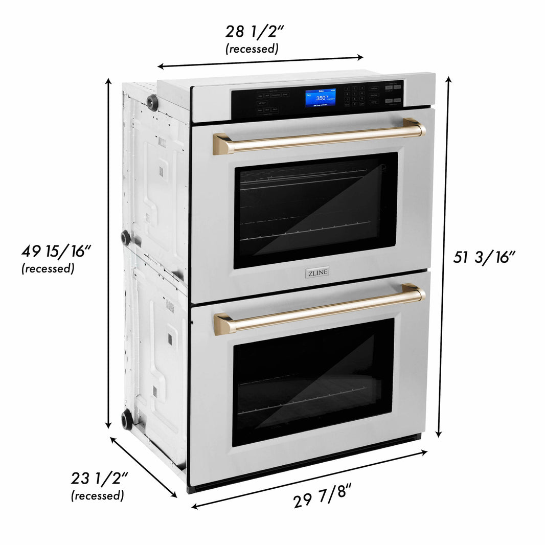 ZLINE 30" Autograph Edition Double Wall Oven with Self Clean and True Convection in Stainless Steel and Gold (AWDZ-30-G)