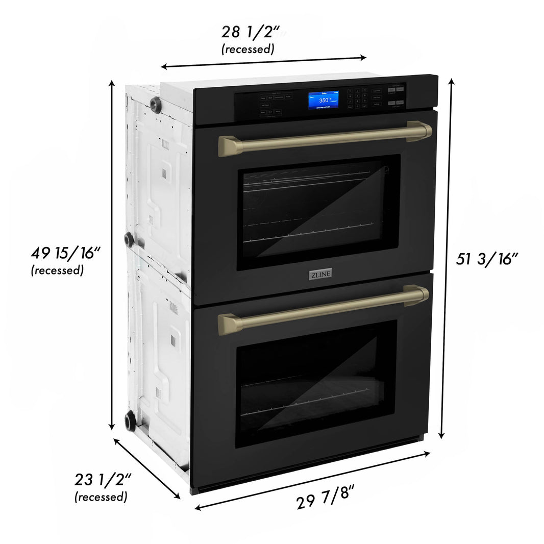 ZLINE 30" Autograph Edition Double Wall Oven with Self Clean and True Convection in Black Stainless Steel and Champagne Bronze (AWDZ-30-BS-CB)