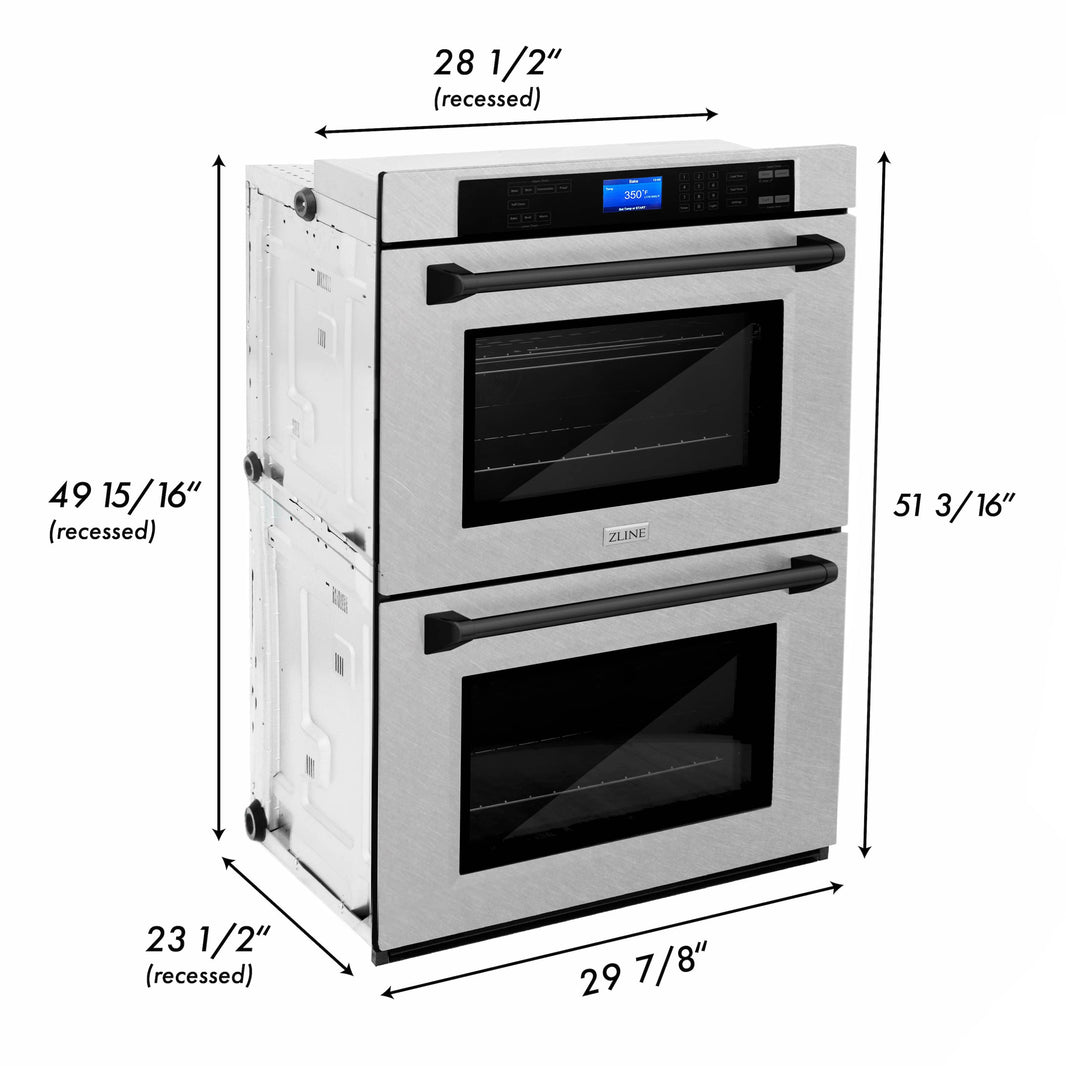 ZLINE 30" Autograph Edition Double Wall Oven with Self Clean and True Convection in DuraSnow® Stainless Steel and Matte Black (AWDSZ-30-MB)