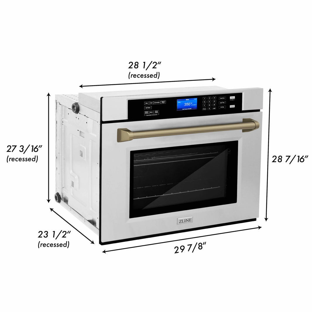 ZLINE 30" Autograph Edition Single Wall Oven with Self Clean and True Convection in Stainless Steel and Champagne Bronze (AWSZ-30-CB)