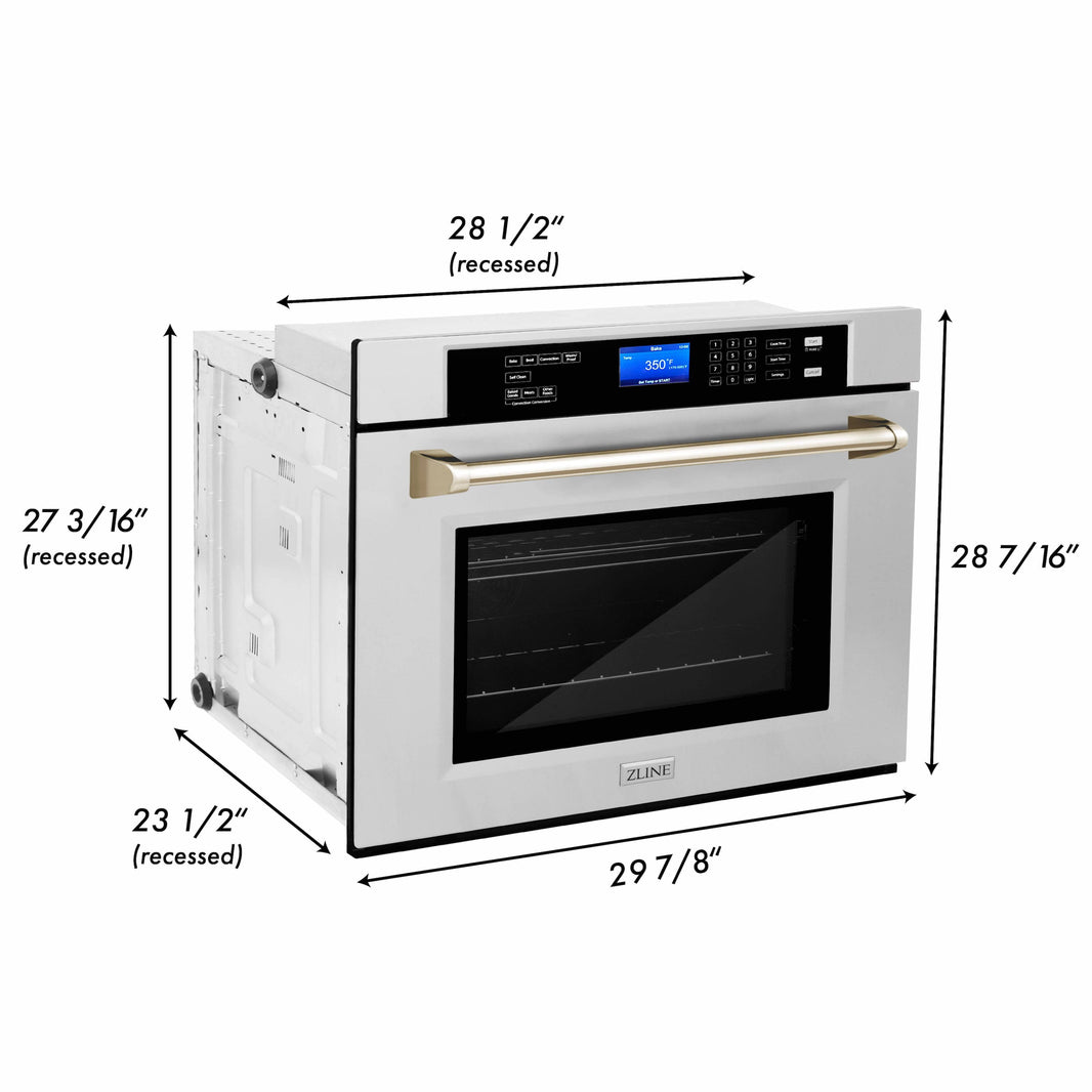 ZLINE 30" Autograph Edition Single Wall Oven with Self Clean and True Convection in Stainless Steel and Gold (AWSZ-30-G)