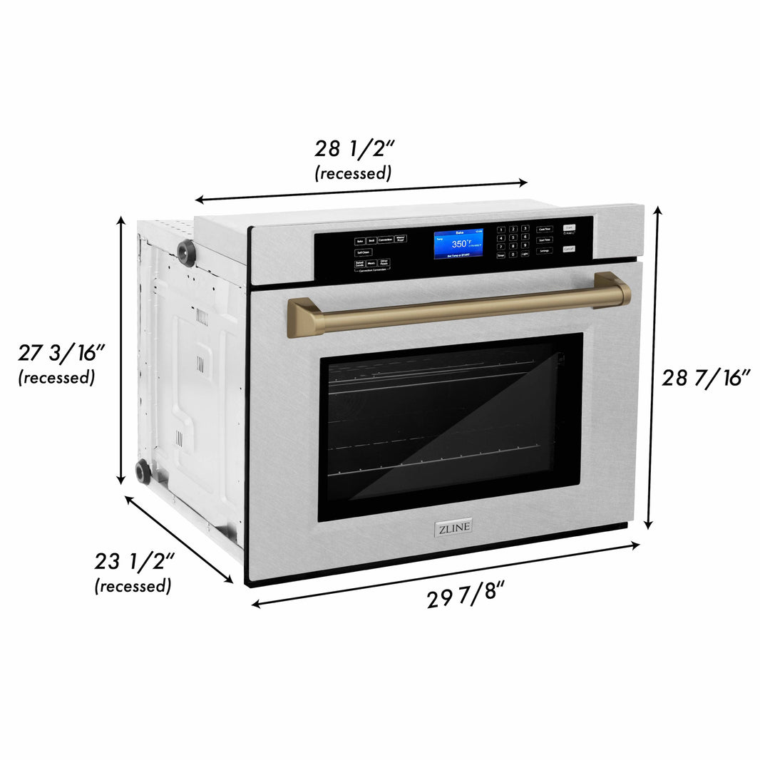 ZLINE 30" Autograph Edition Single Wall Oven with Self Clean and True Convection in DuraSnow® Stainless Steel and Champagne Bronze (AWSSZ-30-CB)