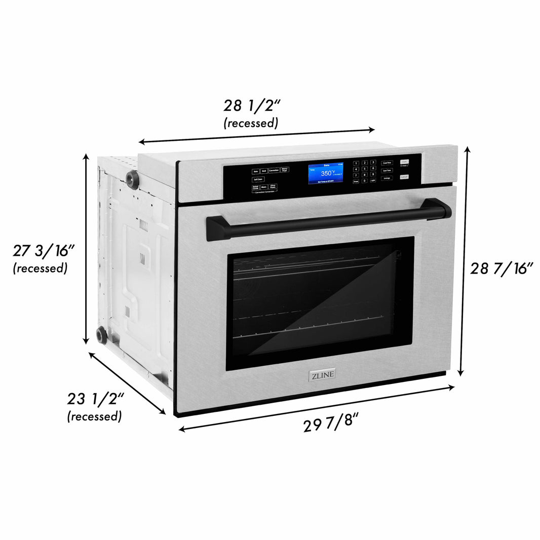 ZLINE 30" Autograph Edition Single Wall Oven with Self Clean and True Convection in DuraSnow® Stainless Steel and Matte Black (AWSSZ-30-MB)