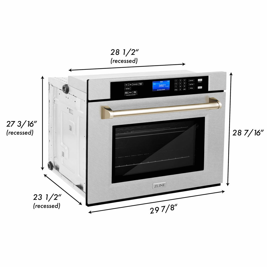 ZLINE 30" Autograph Edition Single Wall Oven with Self Clean and True Convection in DuraSnow® Stainless Steel and Gold (AWSSZ-30-G)