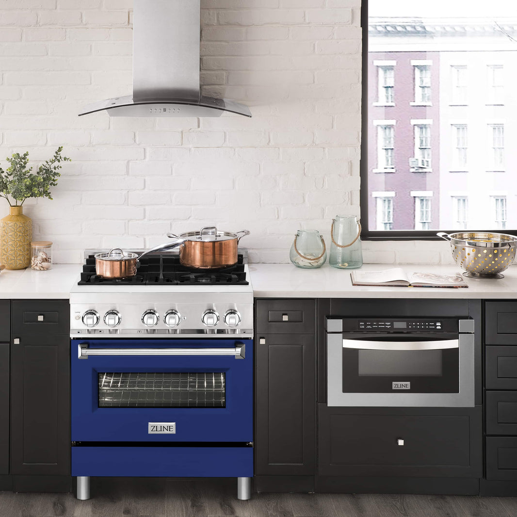 ZLINE 30-Inch Professional Dual Fuel Range with Blue Gloss Door (RA-BG-30)