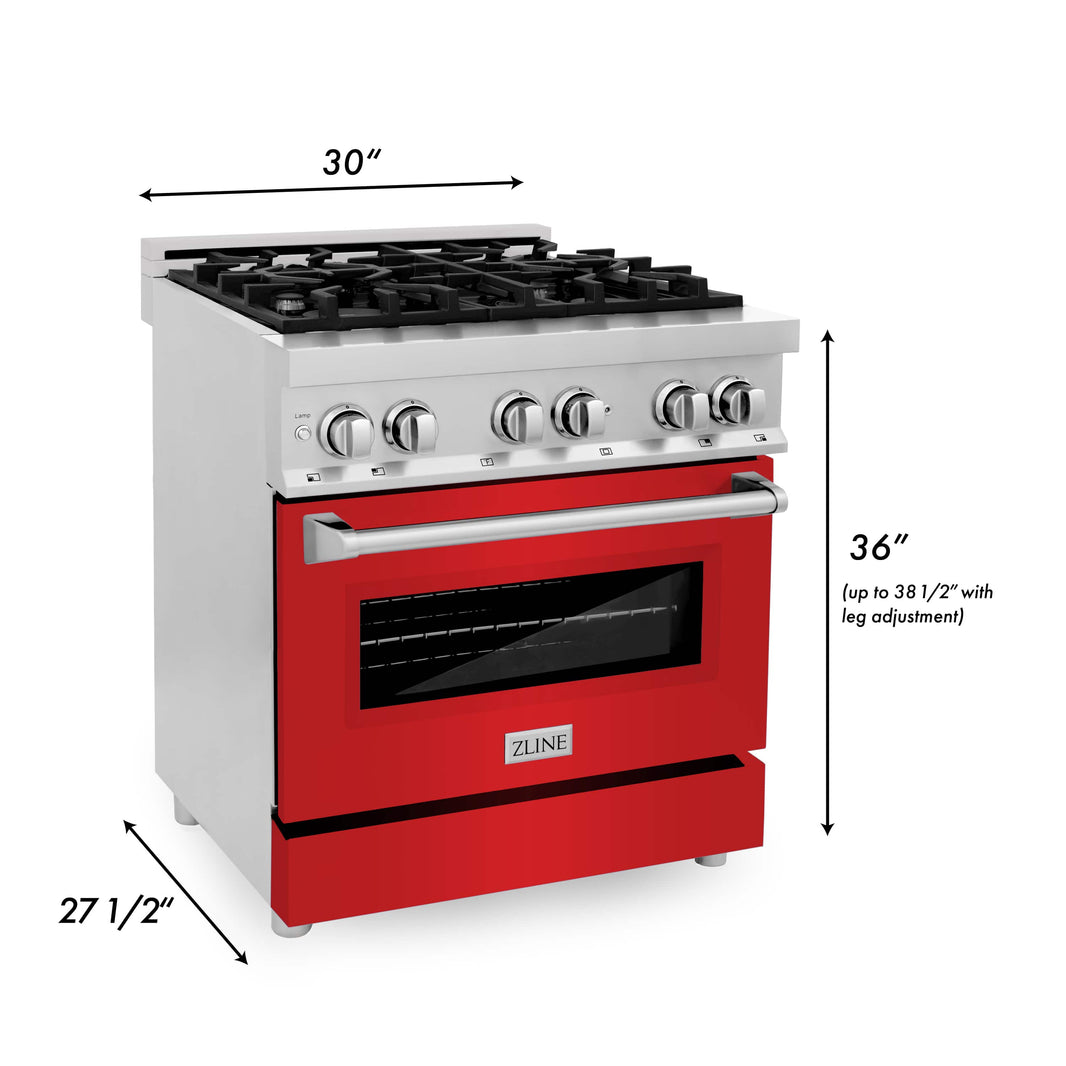 ZLINE 30-Inch Professional Dual Fuel Range with Red Matte Door (RA-RM-30)