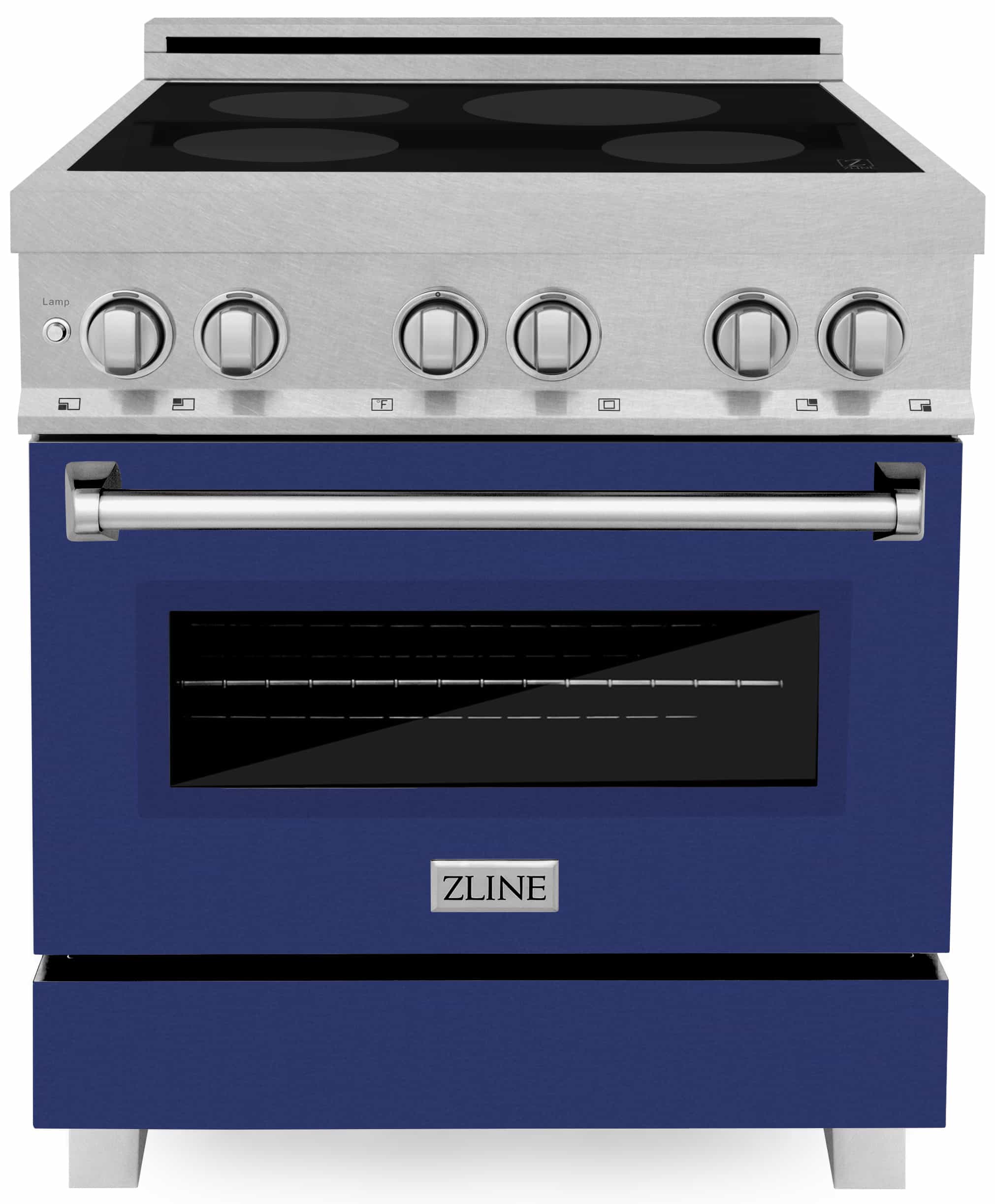 ZLINE 30-Inch 4.0 cu. ft. Induction Range with a 4 Element Stove and Electric Oven in DuraSnow Stainless Steel with Blue Gloss Door (RAINDS-BG-30)