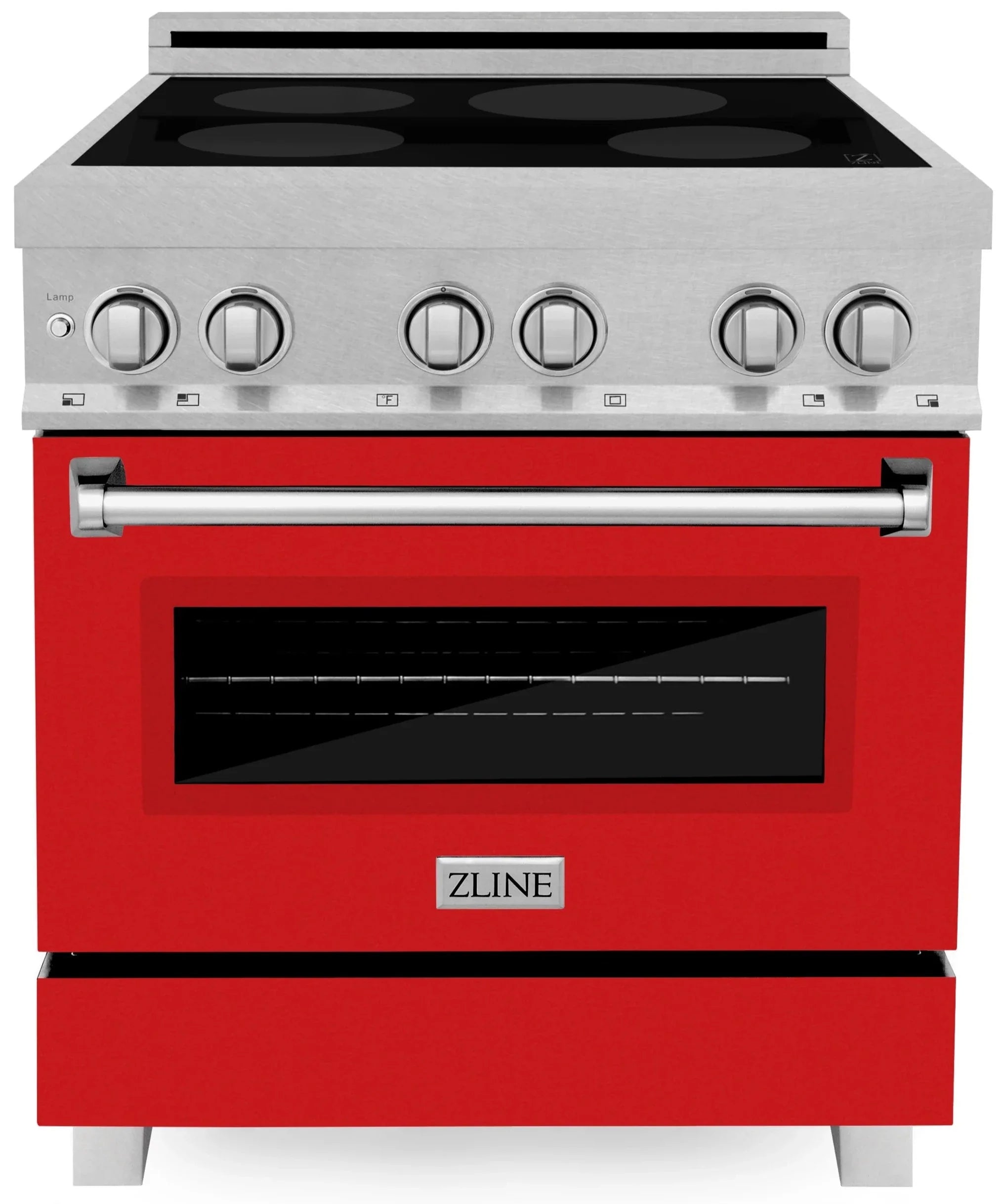 ZLINE 30-Inch 4.0 cu. ft. Induction Range with a 4 Element Stove and Electric Oven in DuraSnow Stainless Steel with Red Matte Door (RAINDS-RM-30)