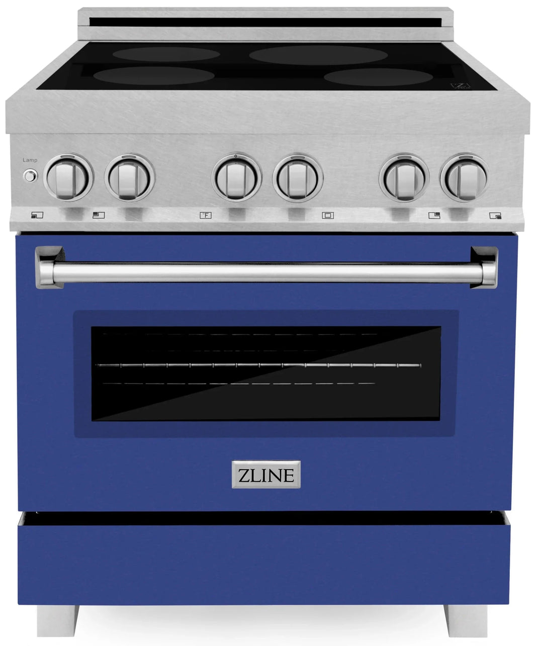 ZLINE 30-Inch 4.0 cu. ft. Induction Range with a 4 Element Stove and Electric Oven in DuraSnow Stainless Steel with Blue Matte Door (RAINDS-BM-30)