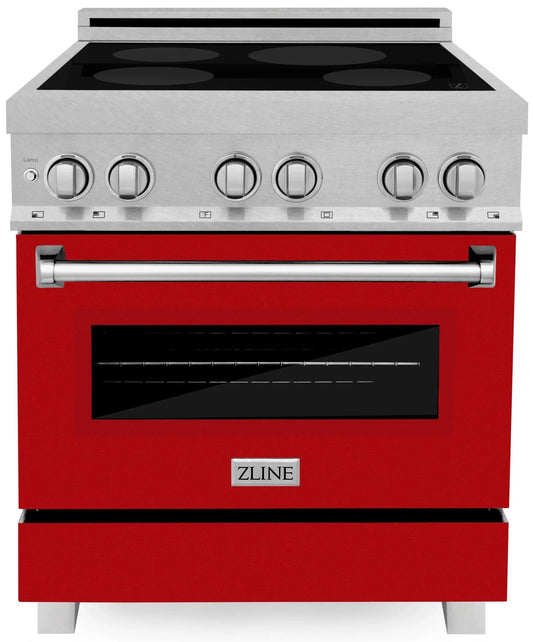 ZLINE 30-Inch 4.0 cu. ft. Induction Range with a 4 Element Stove and Electric Oven in DuraSnow Stainless Steel with Red Gloss Door (RAINDS-RG-30)