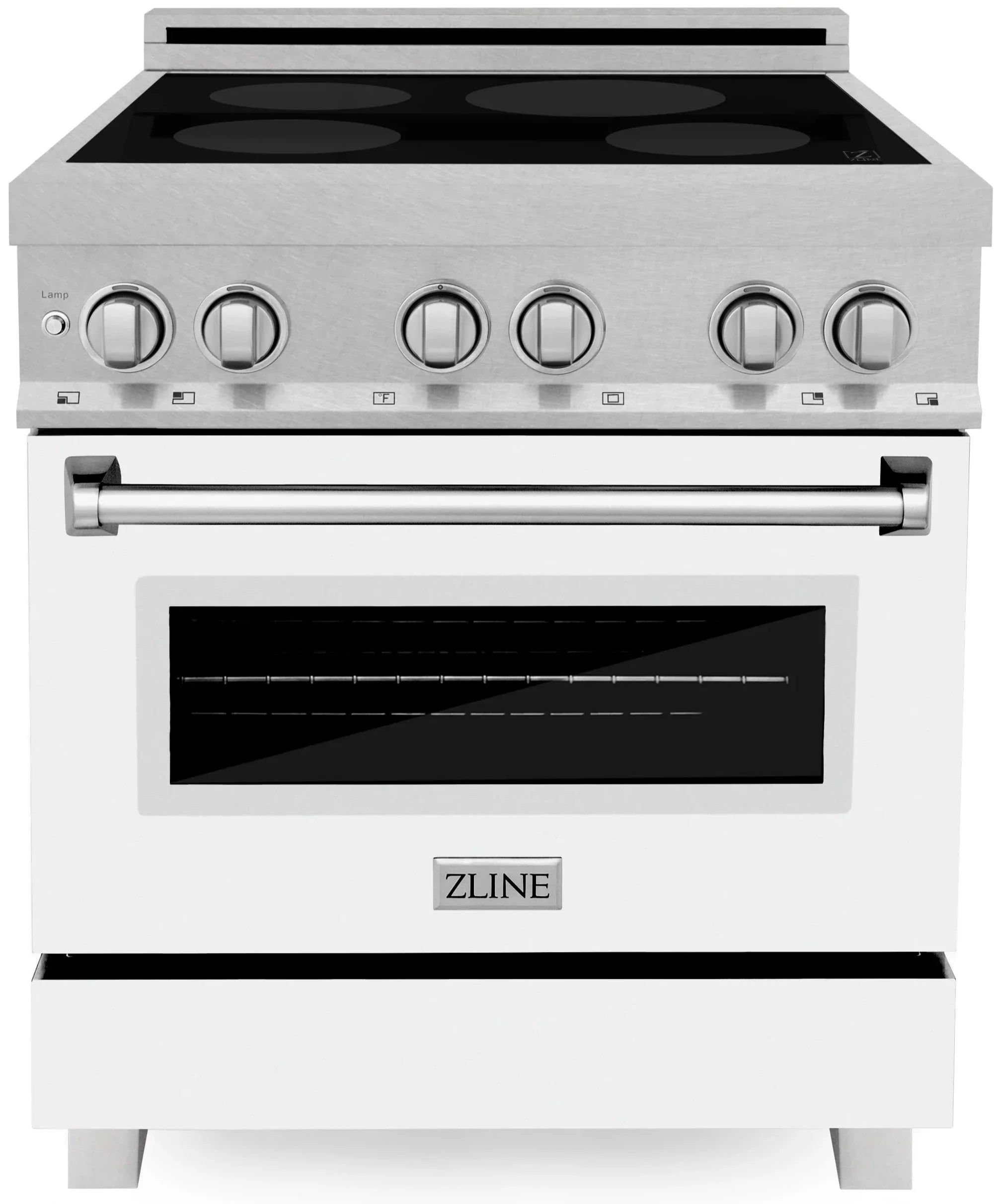 ZLINE 30-Inch 4.0 cu. ft. Induction Range with a 4 Element Stove and Electric Oven in DuraSnow Stainless Steel with White Matte Door (RAINDS-WM-30)