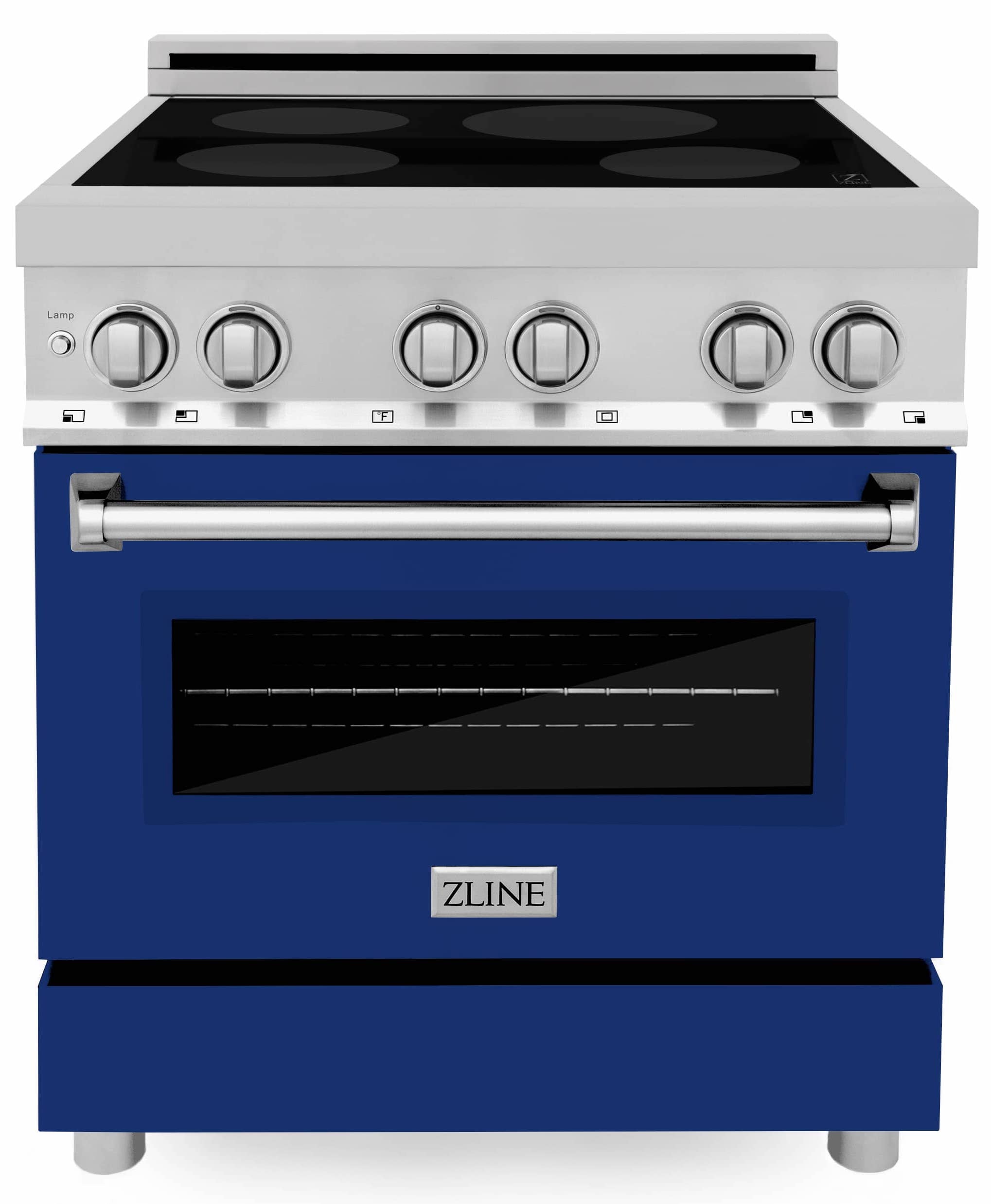 ZLINE 30-Inch 4.0 cu. ft. Induction Range with a 4 Element Stove and Electric Oven in Stainless Steel with Blue Gloss Door (RAIND-BG-30)