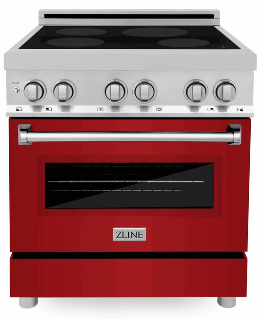 ZLINE 30-Inch 4.0 cu. ft. Induction Range with a 4 Element Stove and Electric Oven in Stainless Steel with Red Gloss Door (RAIND-RG-30)