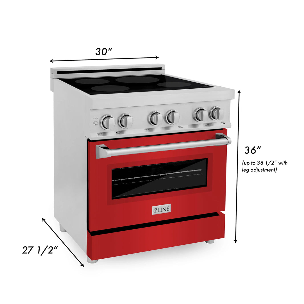 ZLINE 30-Inch 4.0 cu. ft. Induction Range with a 4 Element Stove and Electric Oven in Stainless Steel with Red Matte Door (RAIND-RM-30)