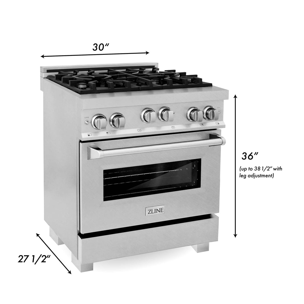 ZLINE 30" Professional 4.0 Cu. Ft. 4 Gas On Gas Range In DuraSnow Stainless Steel (RGS-SN-30)