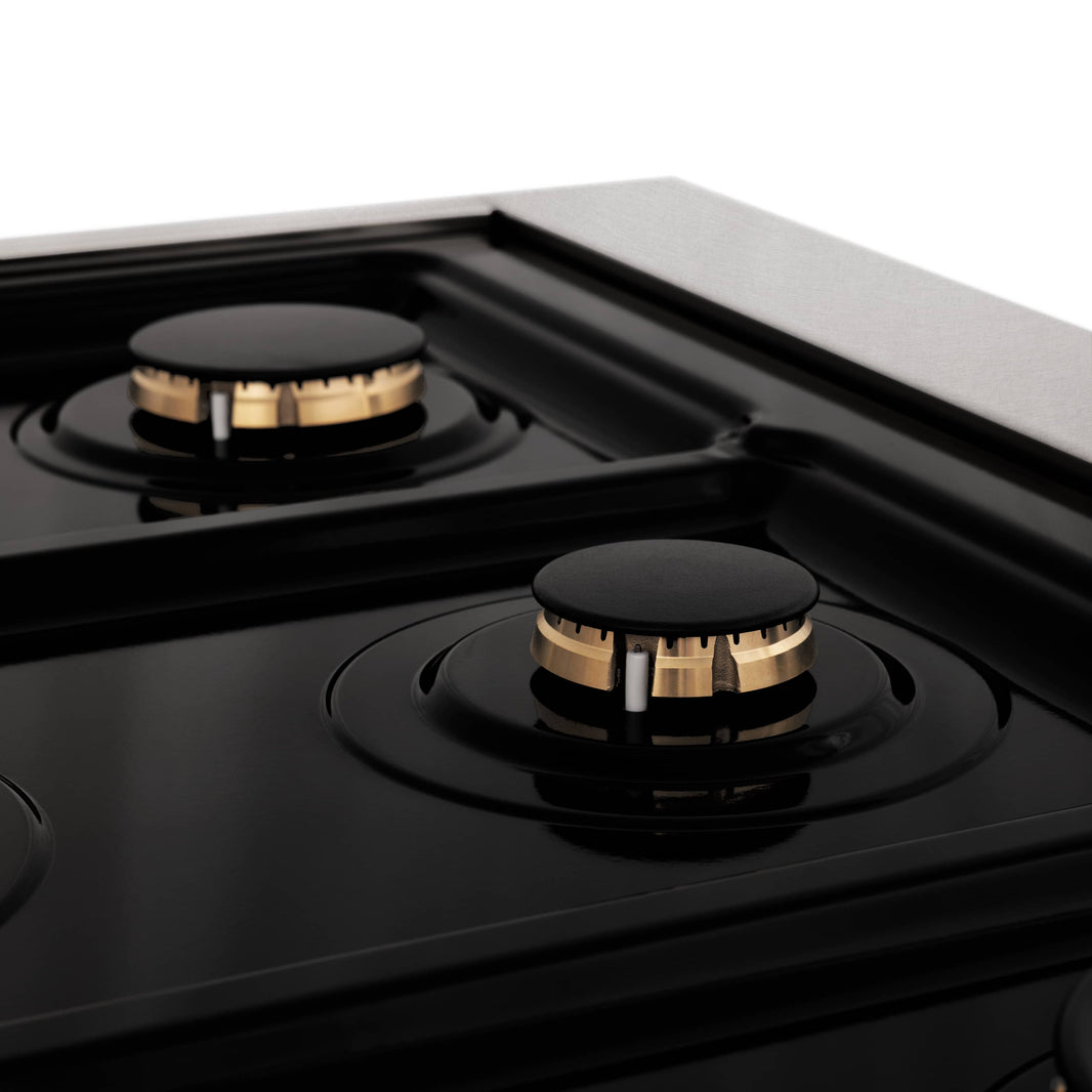 ZLINE Autograph Edition 30-Inch Porcelain Rangetop with 4 Gas Burners in DuraSnow® Stainless Steel and Gold Accents (RTSZ-30-G)