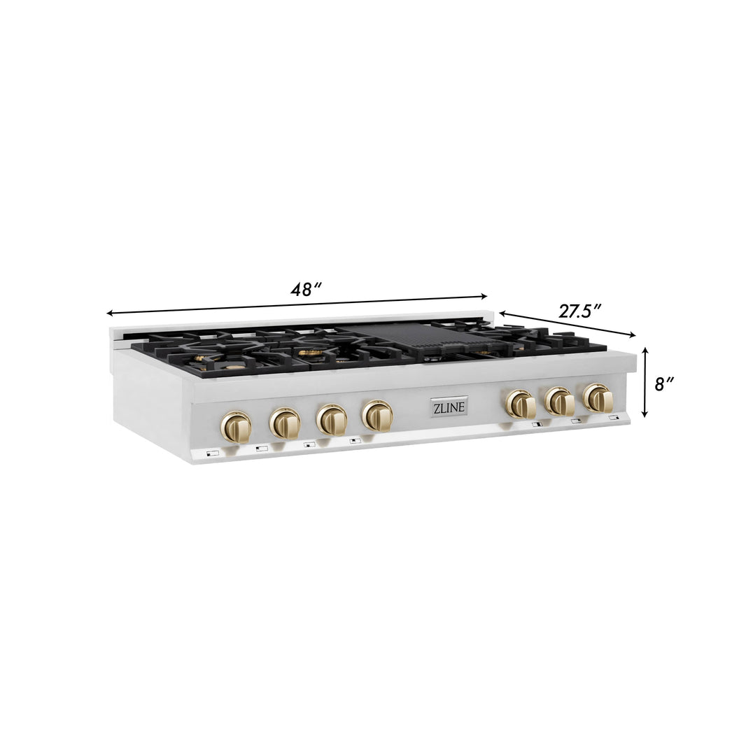 ZLINE Autograph Edition 48-Inch Porcelain Rangetop with 7 Gas Burners in Stainless Steel and Gold Accents (RTZ-48-G)