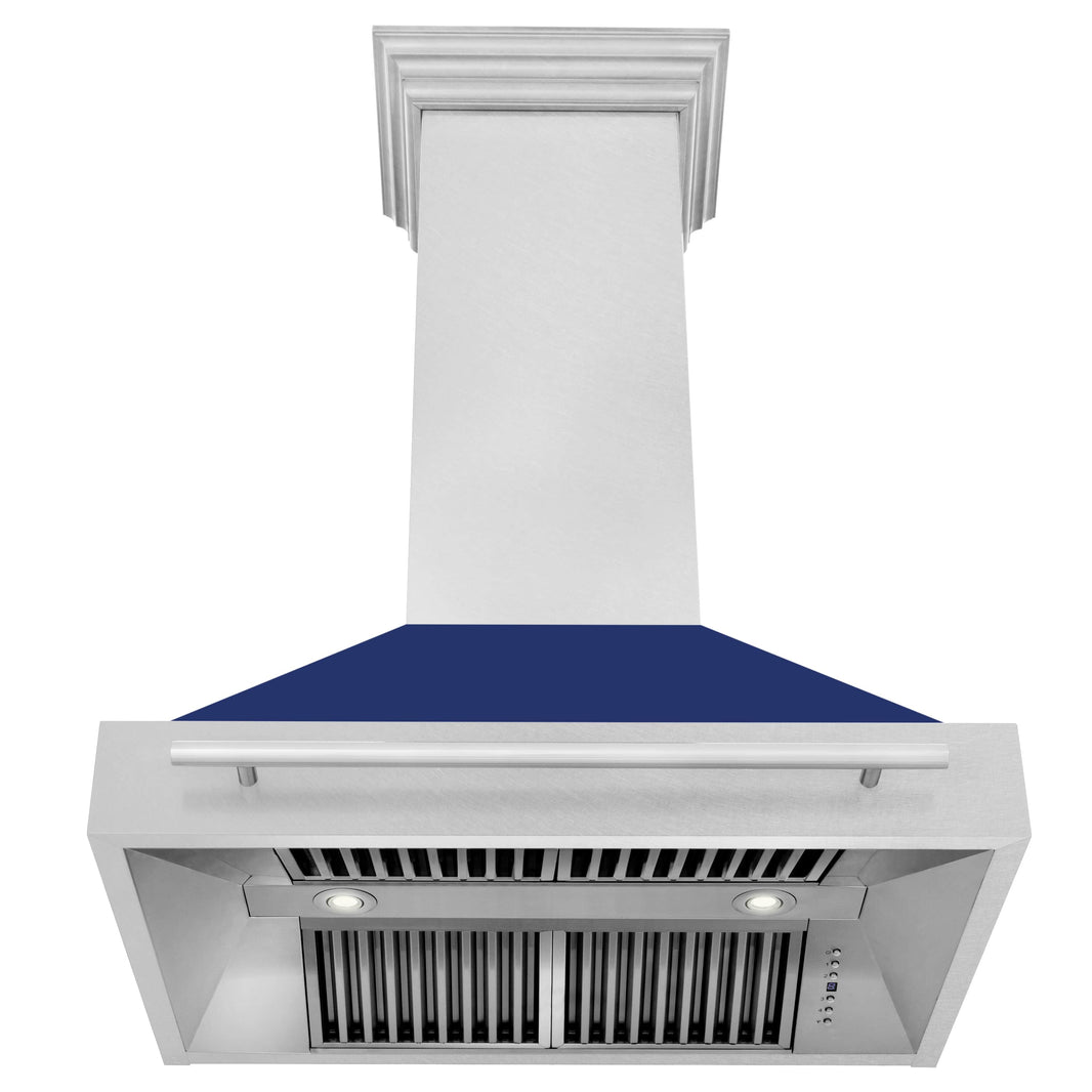 ZLINE 36-Inch Wall Mount Range Hood in DuraSnow Stainless Steel with Blue Gloss Shell (8654SNX-BG-36)