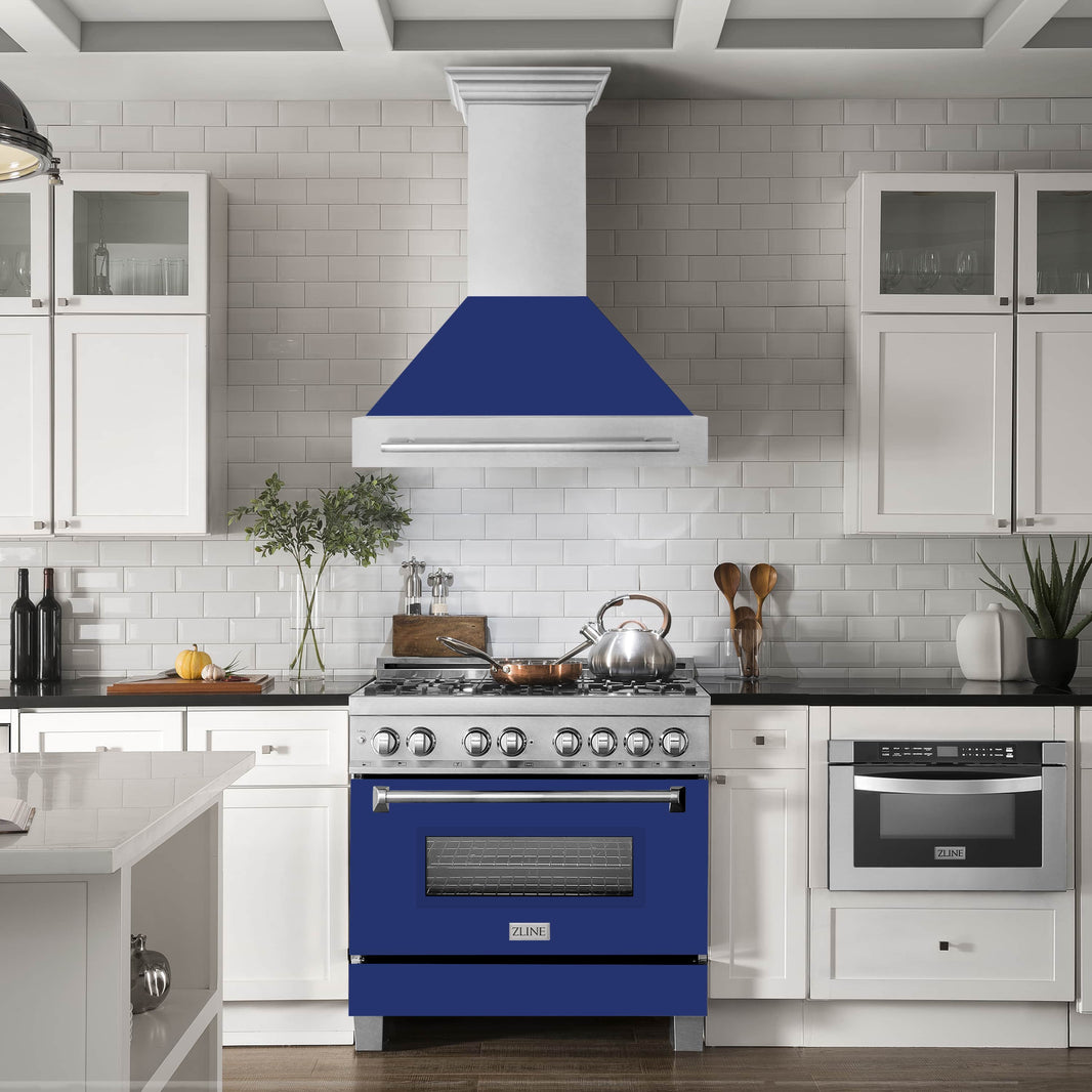 ZLINE 36-Inch Wall Mount Range Hood in DuraSnow Stainless Steel with Blue Gloss Shell (8654SNX-BG-36)