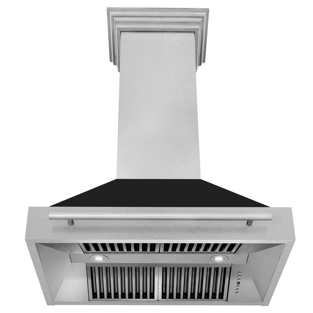 ZLINE 36-Inch Wall Mount Range Hood in DuraSnow Stainless Steel with Black Matte Shell (8654SNX-BLM-36)