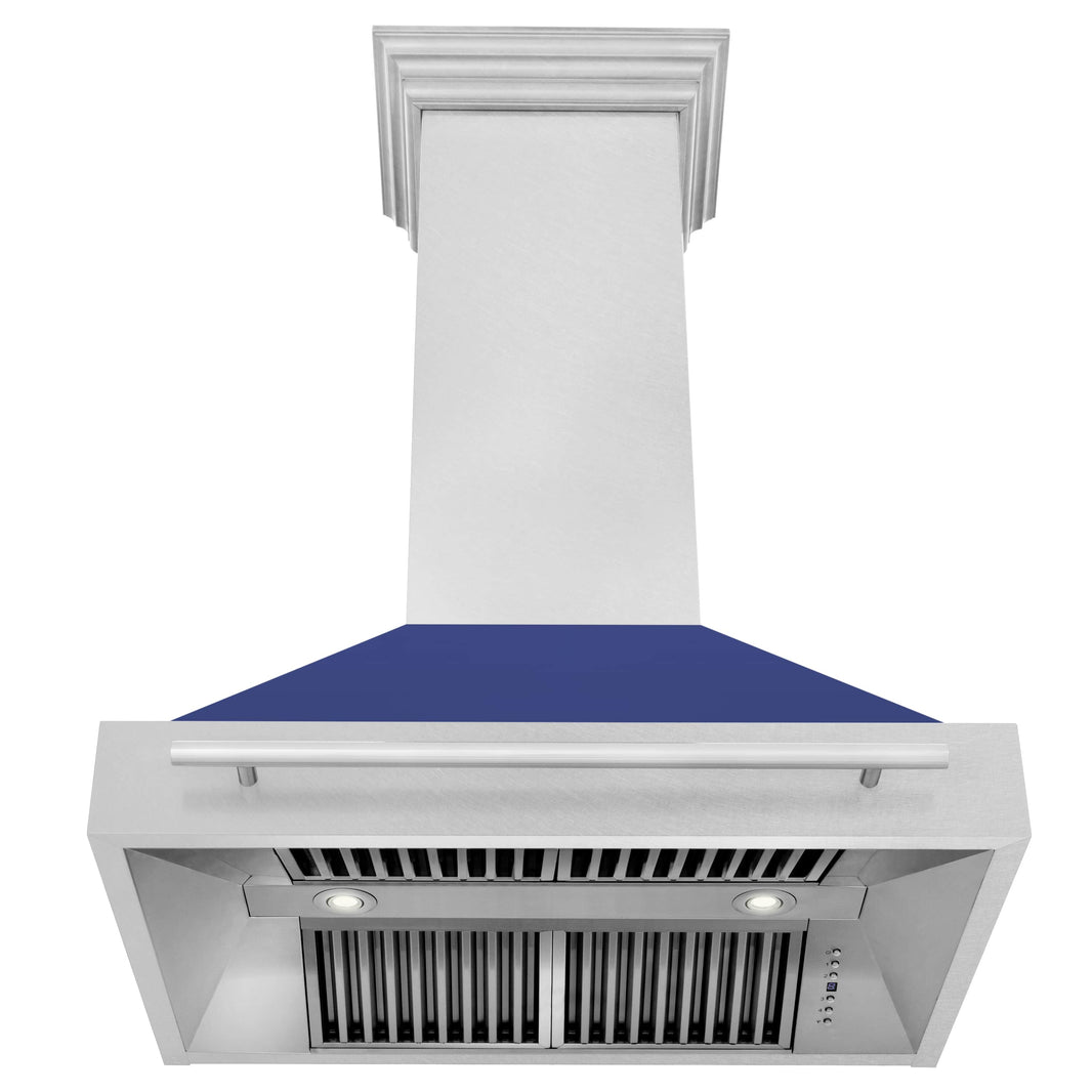 ZLINE 36-Inch Wall Mount Range Hood in DuraSnow® Stainless Steel with Blue Matte Shell (8654SNX-BM-36)